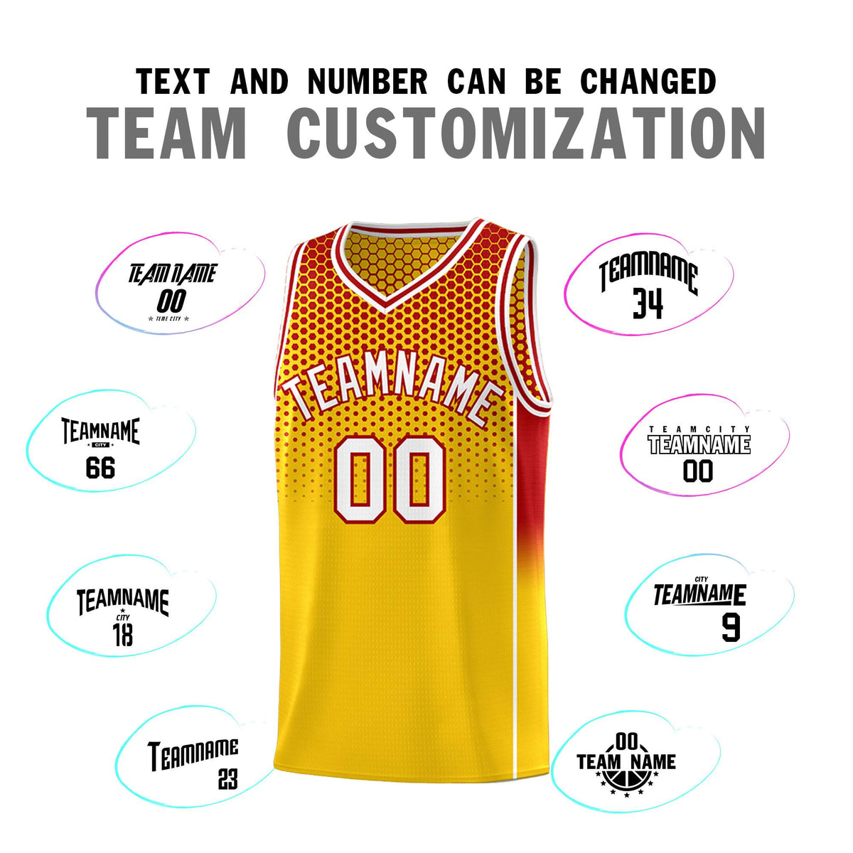 Custom Gold Red Reversible Side Gradient Sports Uniform Dot Pattern Basketball Jersey Kits