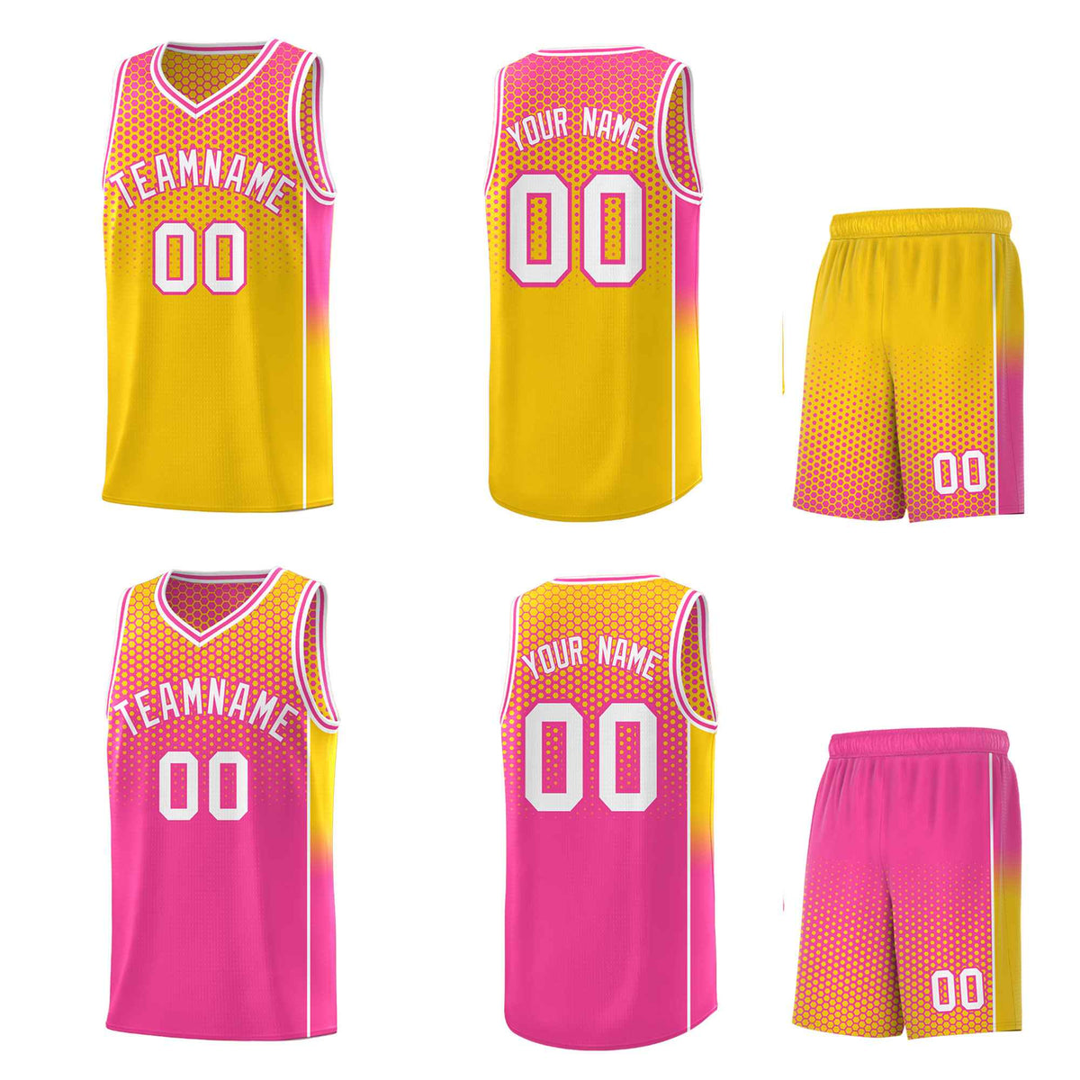 Custom Gold Pink Reversible Side Gradient Sports Uniform Dot Pattern Basketball Jersey Kits
