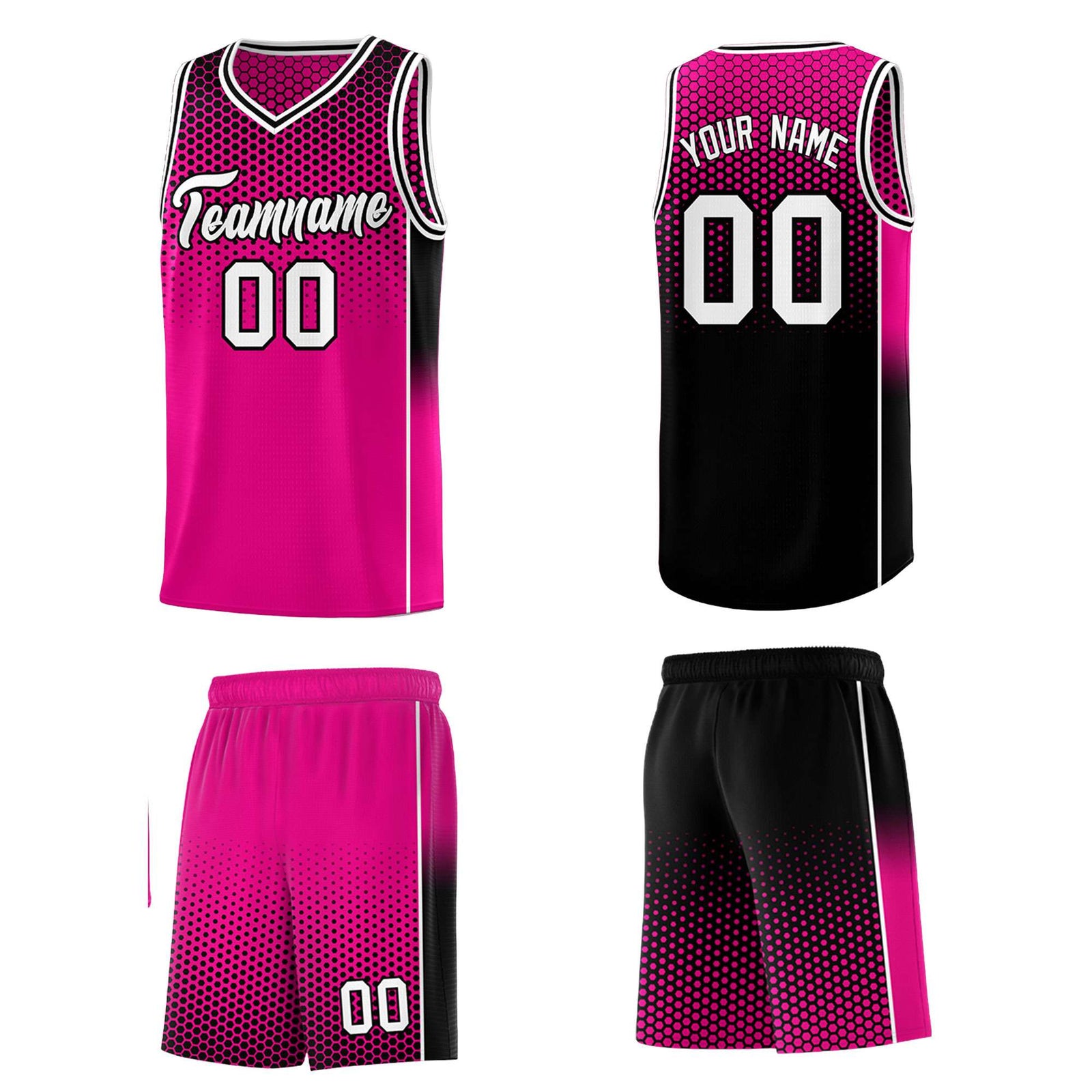 Custom Rose Red Black Reversible Side Gradient Sports Uniform Dot Pattern Basketball Jersey Kits
