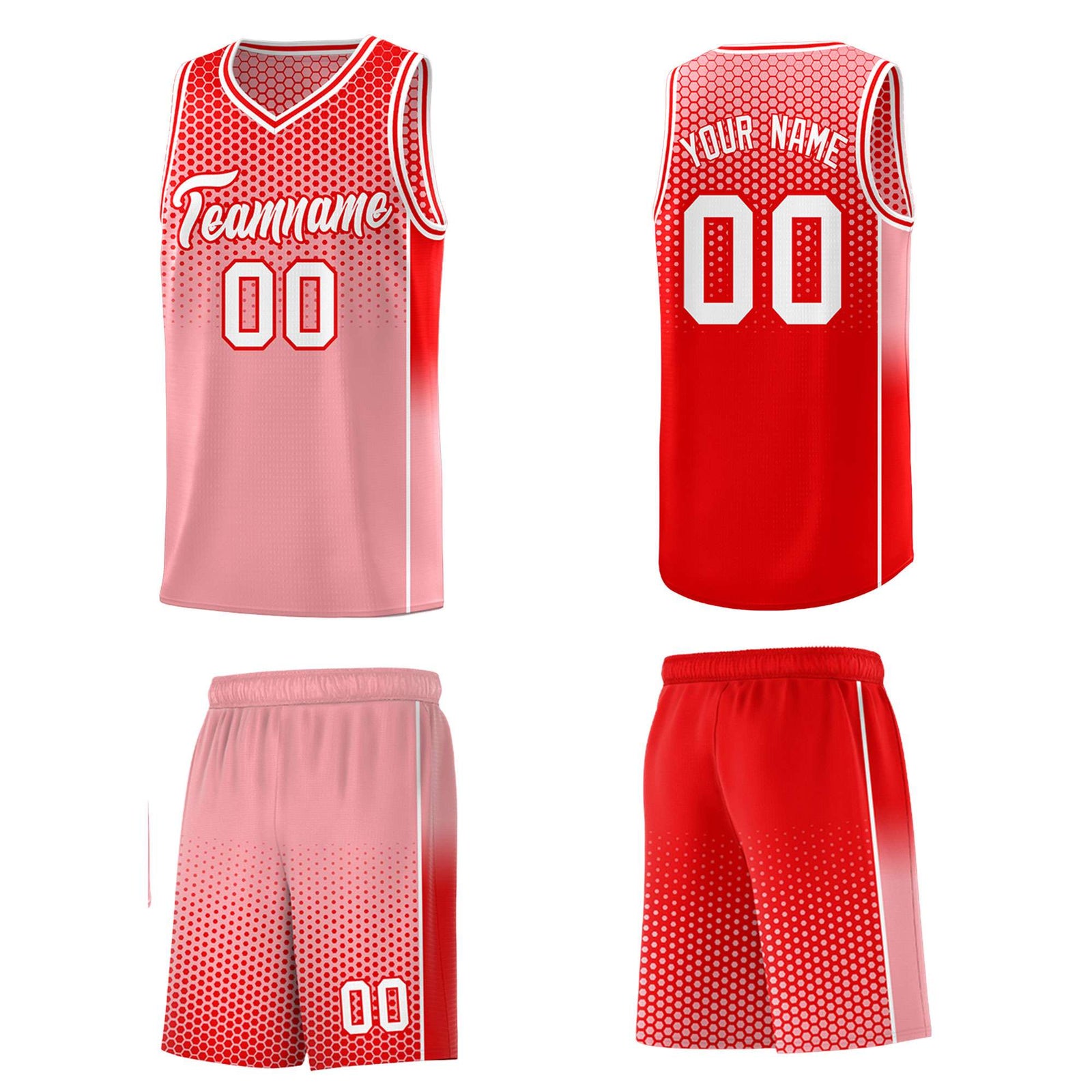 Custom Red Light Red Reversible Side Gradient Sports Uniform Dot Pattern Basketball Jersey Kits