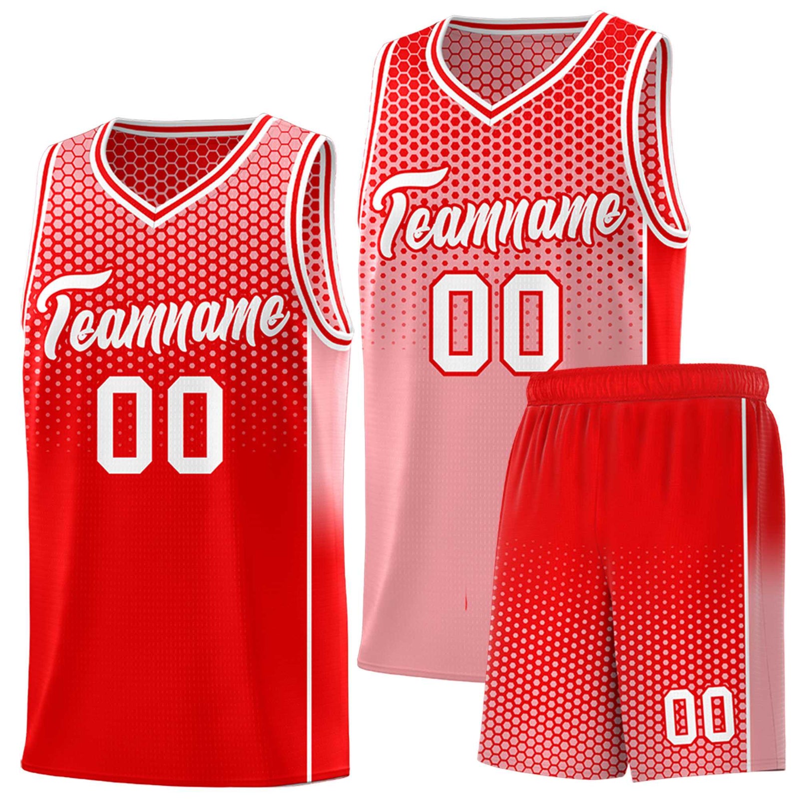 Custom Red Light Red Reversible Side Gradient Sports Uniform Dot Pattern Basketball Jersey Kits