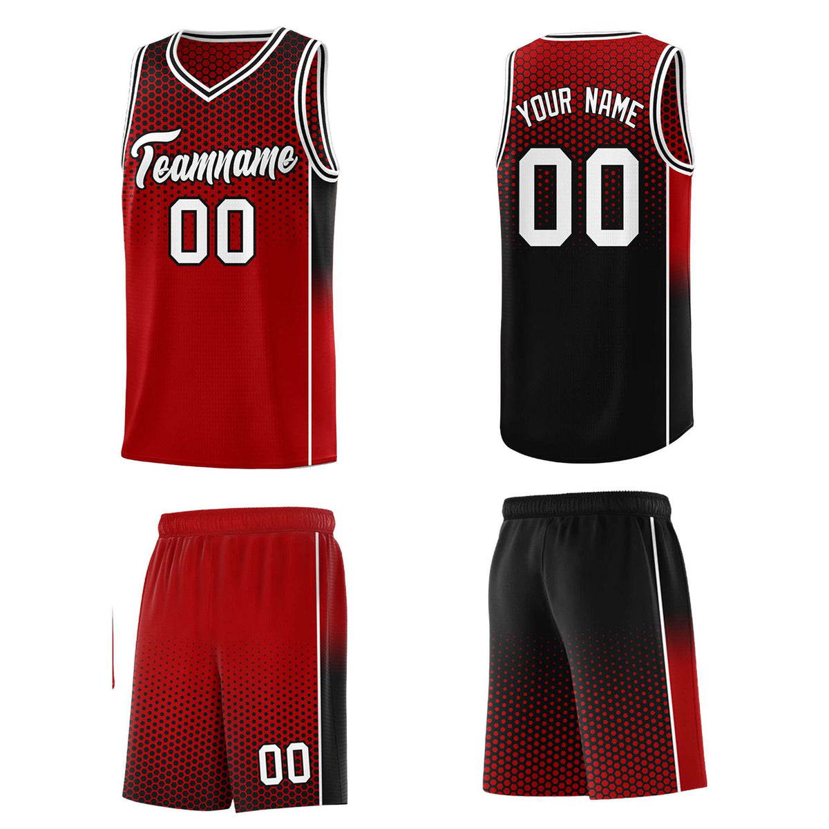 Custom Red Black Reversible Side Gradient Sports Uniform Dot Pattern Basketball Jersey Kits