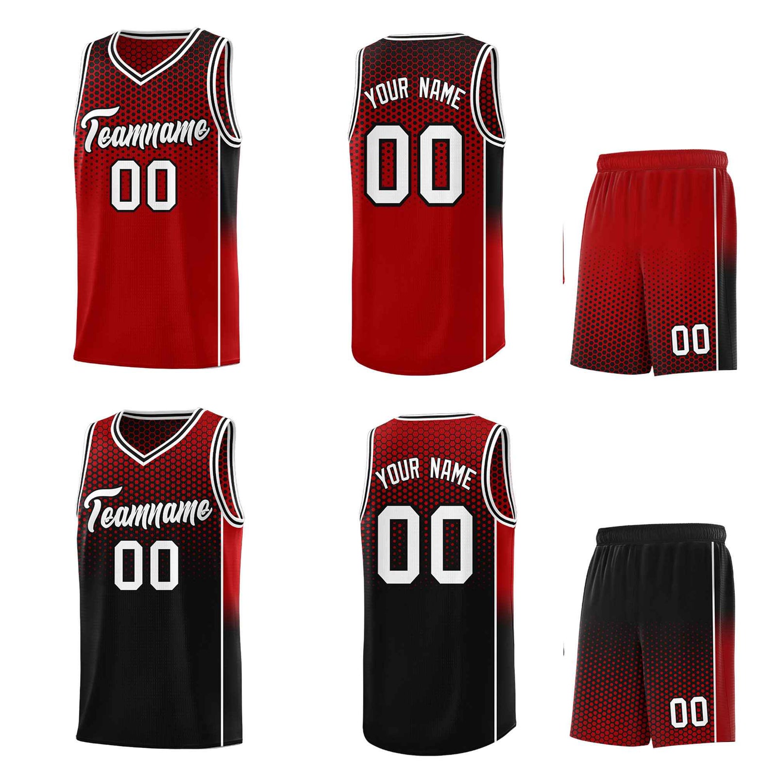 Custom Red Black Reversible Side Gradient Sports Uniform Dot Pattern Basketball Jersey Kits