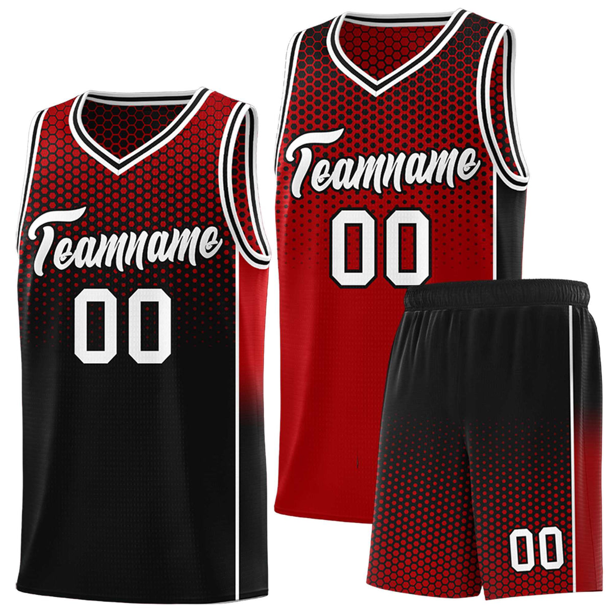 Custom Red Black Reversible Side Gradient Sports Uniform Dot Pattern Basketball Jersey Kits