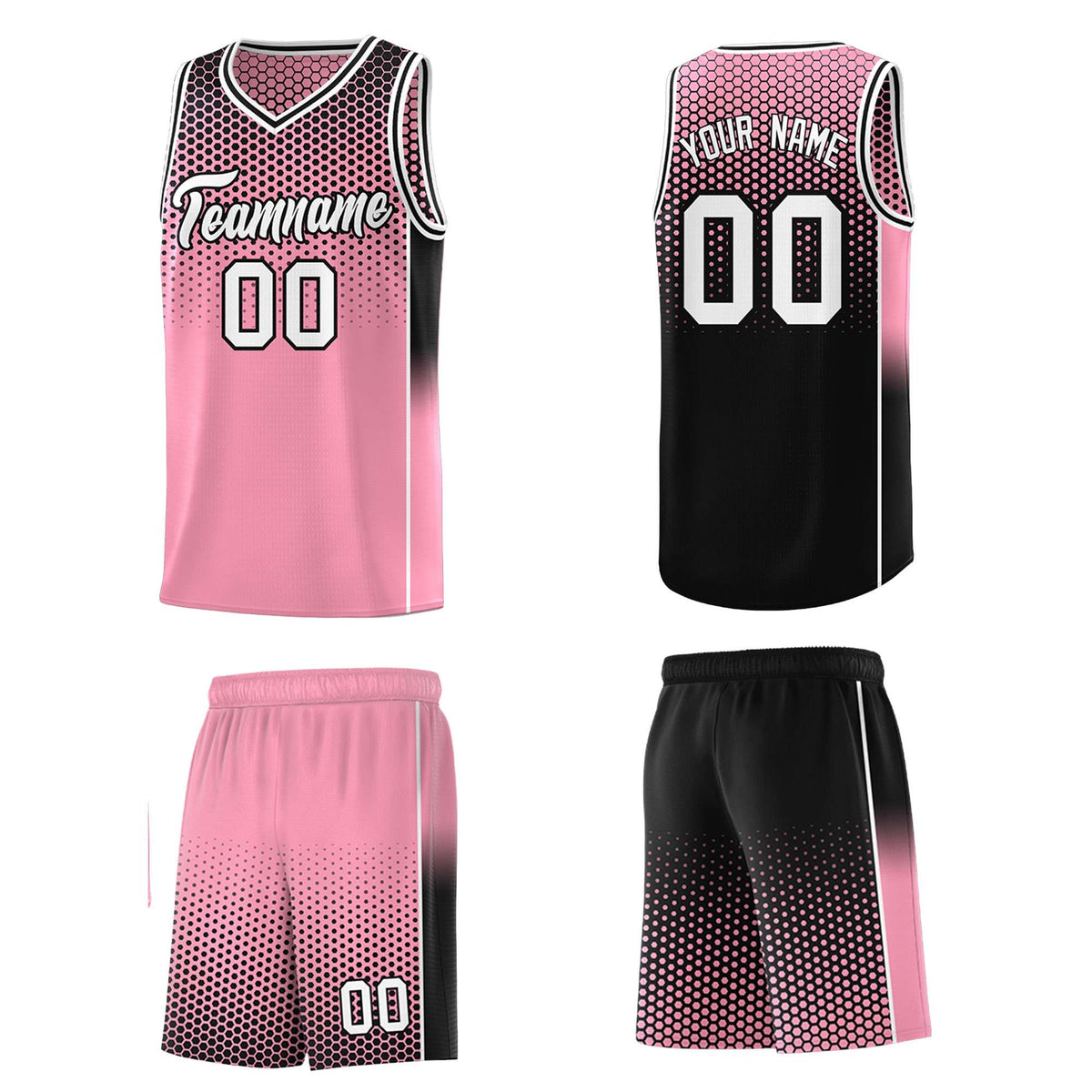 Custom Light Pink Black Reversible Side Gradient Sports Uniform Dot Pattern Basketball Jersey Kits