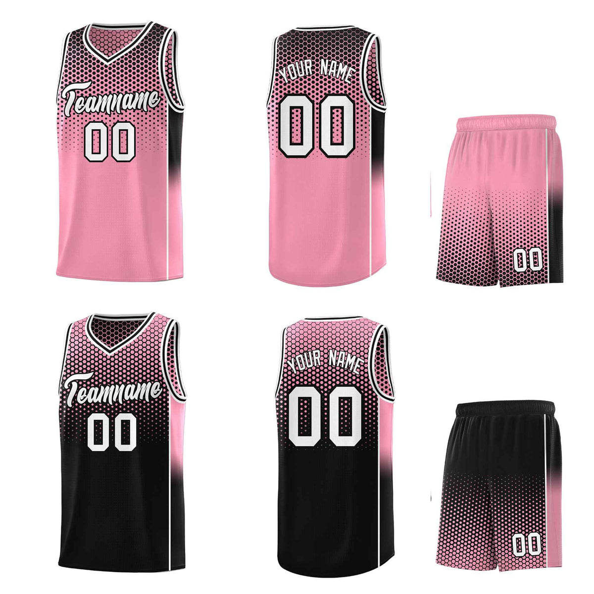 Custom Light Pink Black Reversible Side Gradient Sports Uniform Dot Pattern Basketball Jersey Kits
