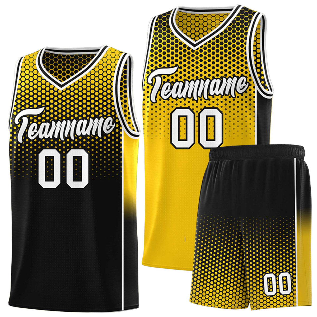 Custom Gold Black Reversible Side Gradient Sports Uniform Dot Pattern Basketball Jersey Kits