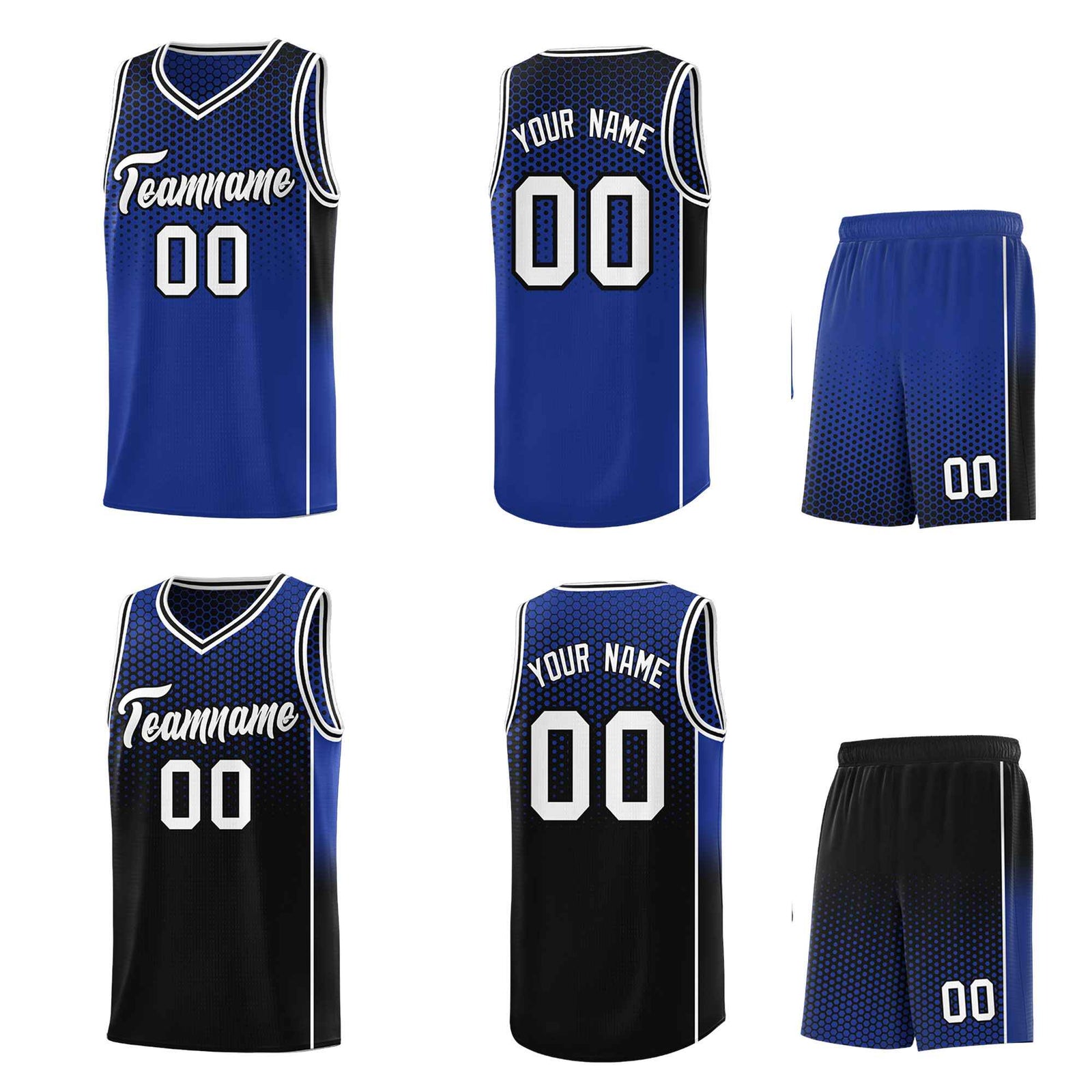 Custom Royal Black Reversible Side Gradient Sports Uniform Dot Pattern Basketball Jersey Kits