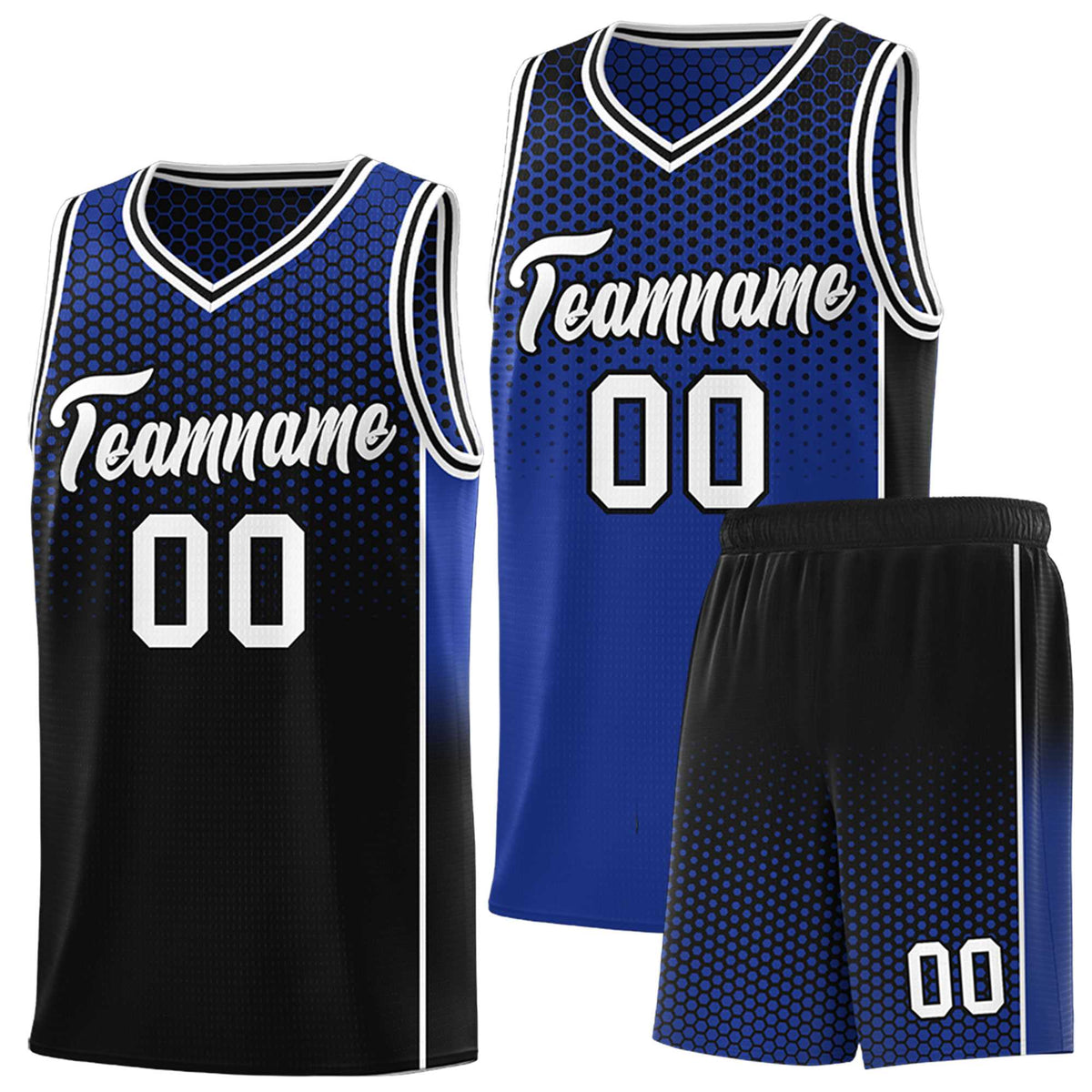 Custom Royal Black Reversible Side Gradient Sports Uniform Dot Pattern Basketball Jersey Kits