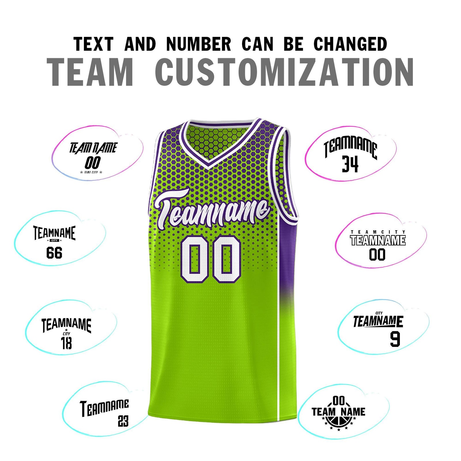 Custom Neon Green Purple Reversible Side Gradient Sports Uniform Dot Pattern Basketball Jersey Kits