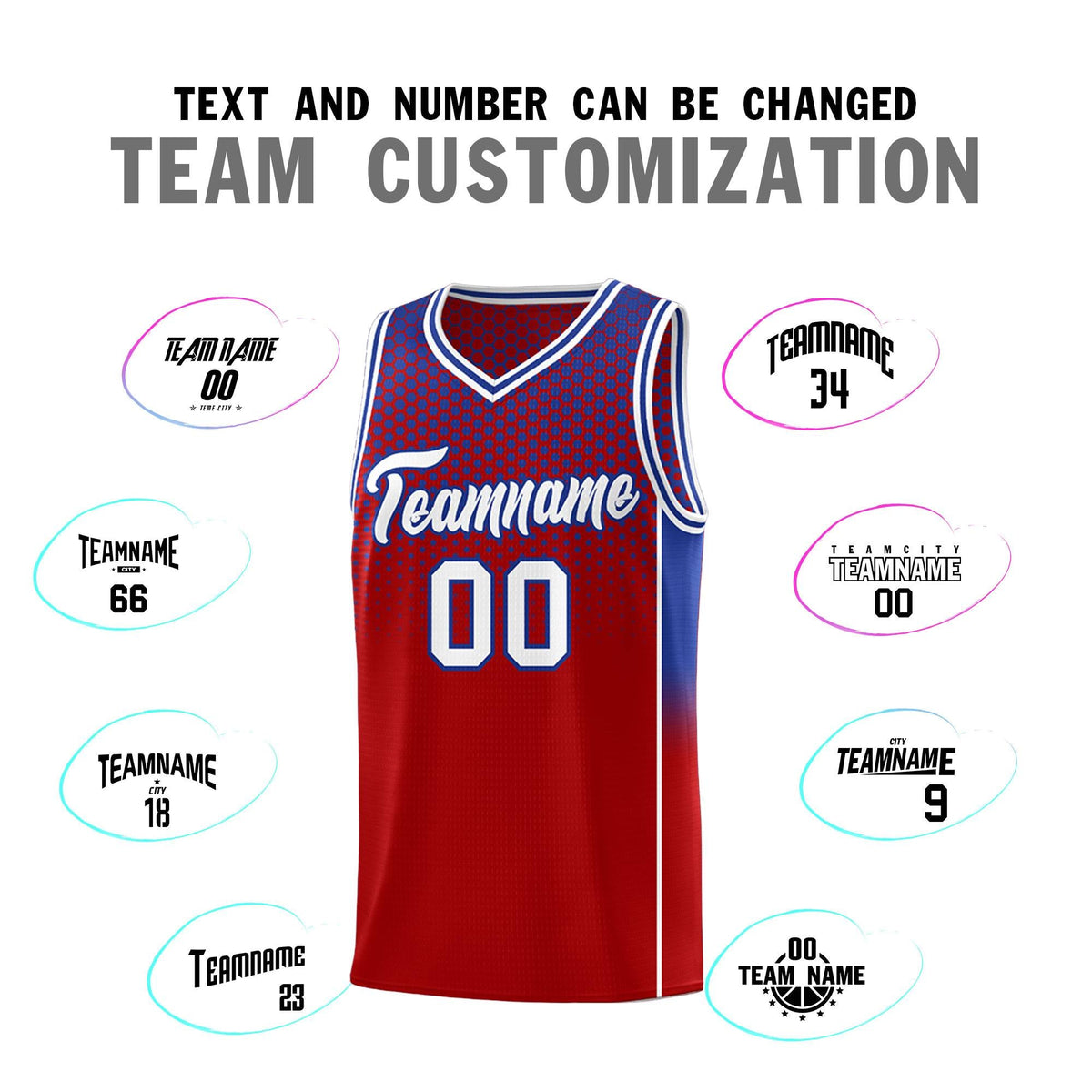 Custom Red Royal Reversible Side Gradient Sports Uniform Dot Pattern Basketball Jersey Kits