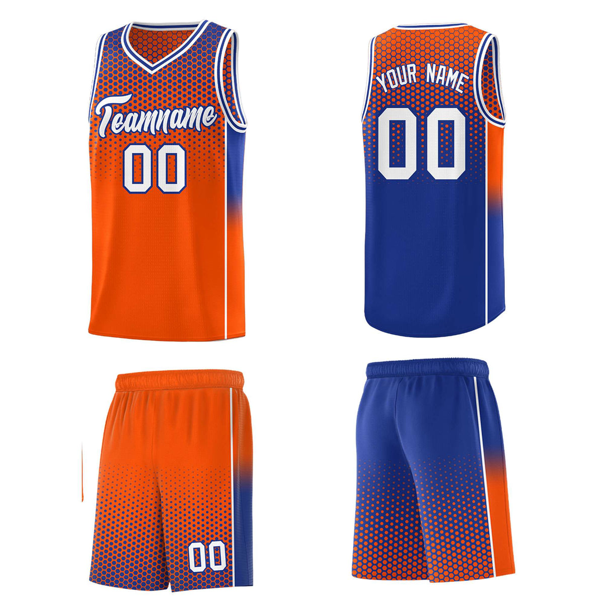 Custom Orange Royal Reversible Side Gradient Sports Uniform Dot Pattern Basketball Jersey Kits