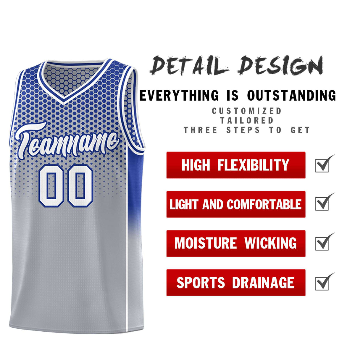 Custom Gray Royal Reversible Side Gradient Sports Uniform Dot Pattern Basketball Jersey Kits