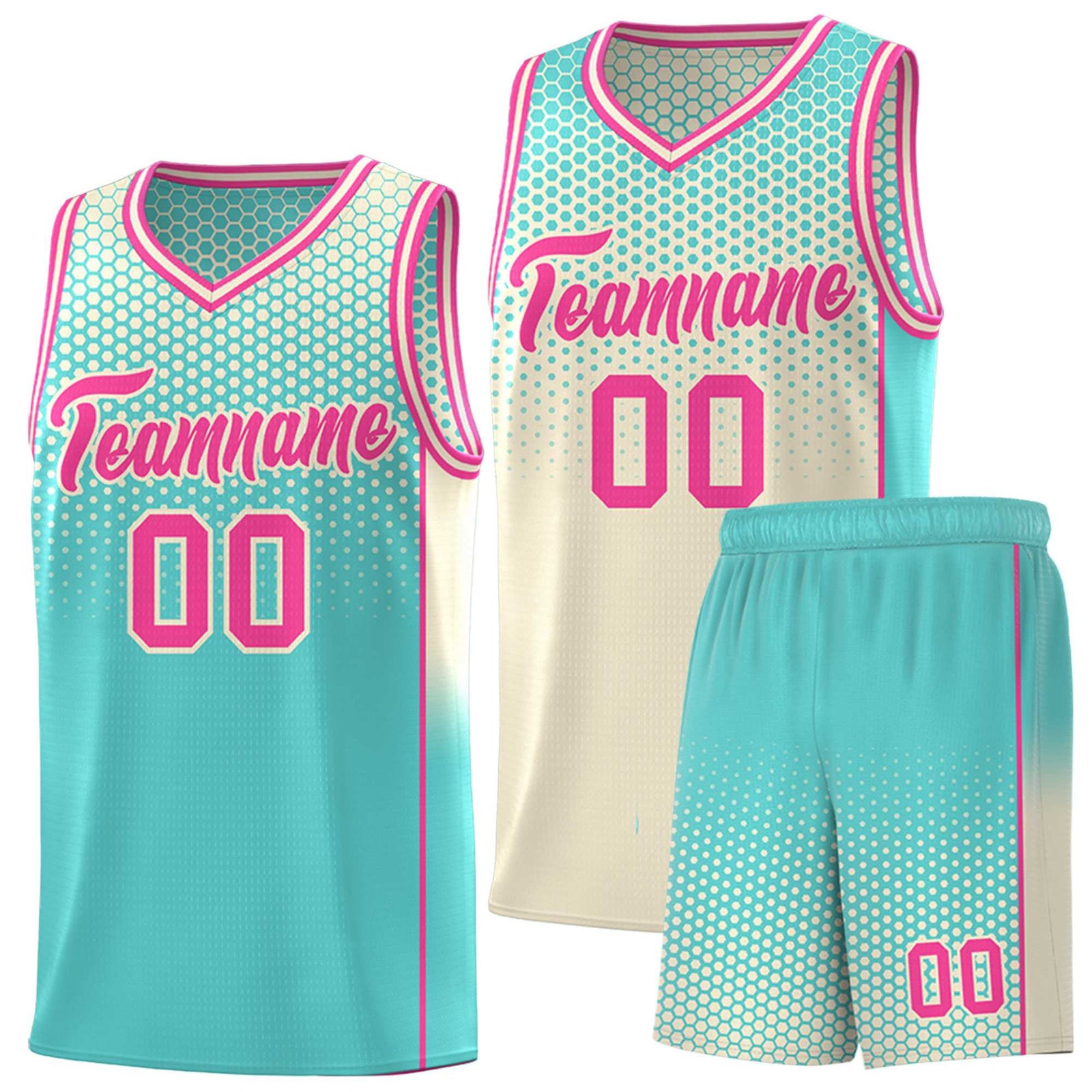 Custom Cream Bright Green Reversible Side Gradient Sports Uniform Dot Pattern Basketball Jersey Kits