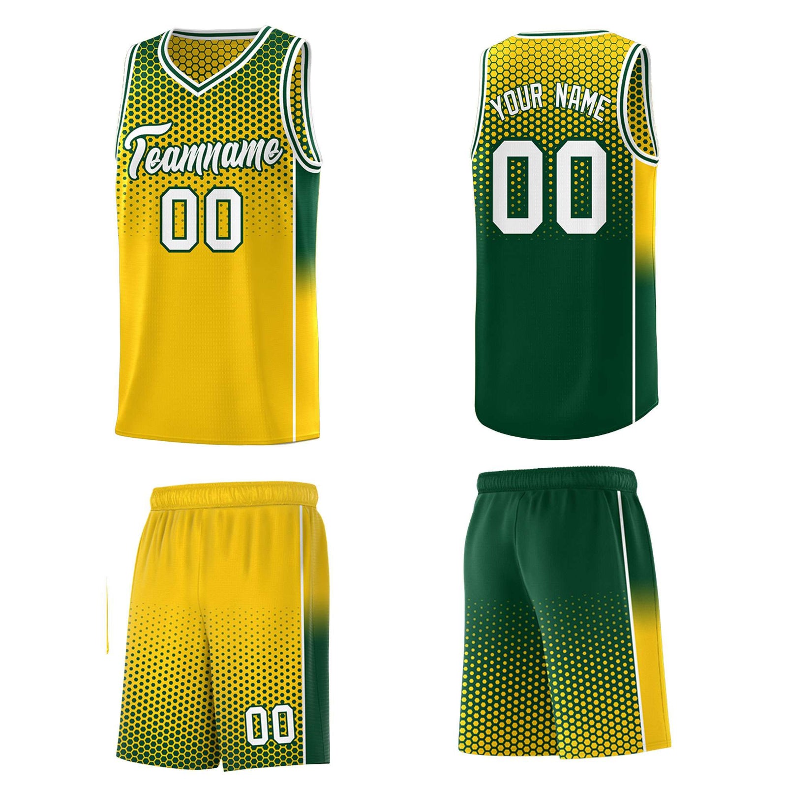 Custom Gold Green Reversible Side Gradient Sports Uniform Dot Pattern Basketball Jersey Kits