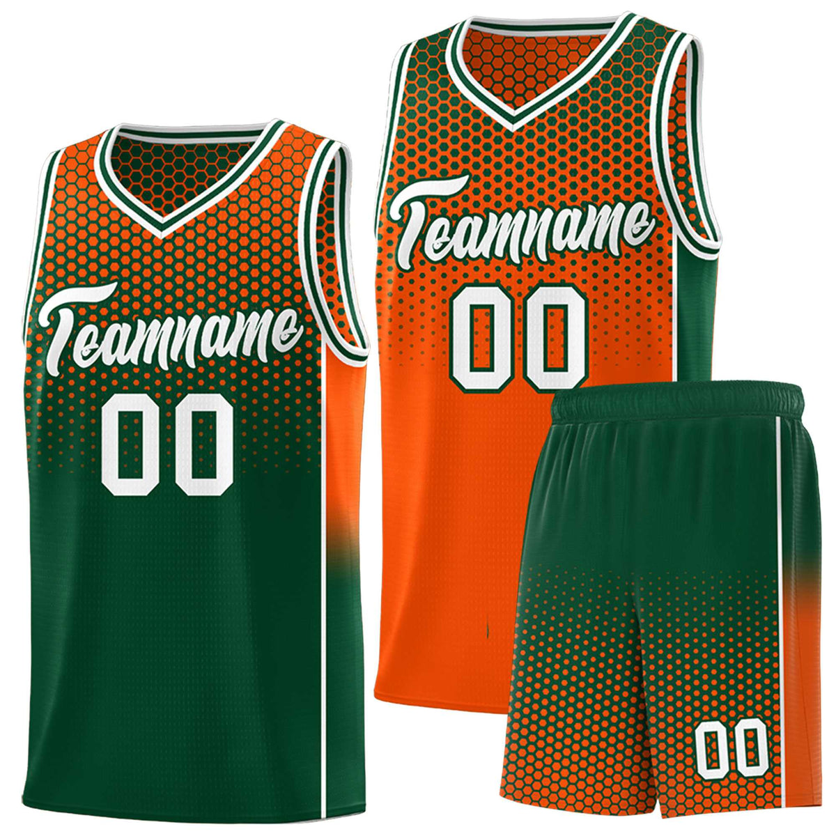 Custom Orange Green Reversible Side Gradient Sports Uniform Dot Pattern Basketball Jersey Kits