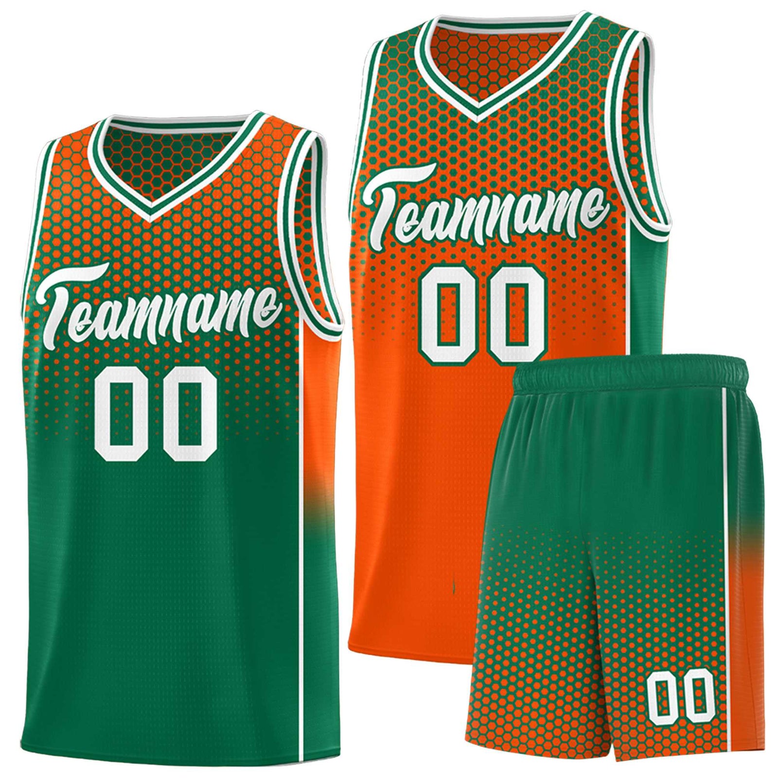 Custom Orange Kelly Green Reversible Side Gradient Sports Uniform Dot Pattern Basketball Jersey Kits