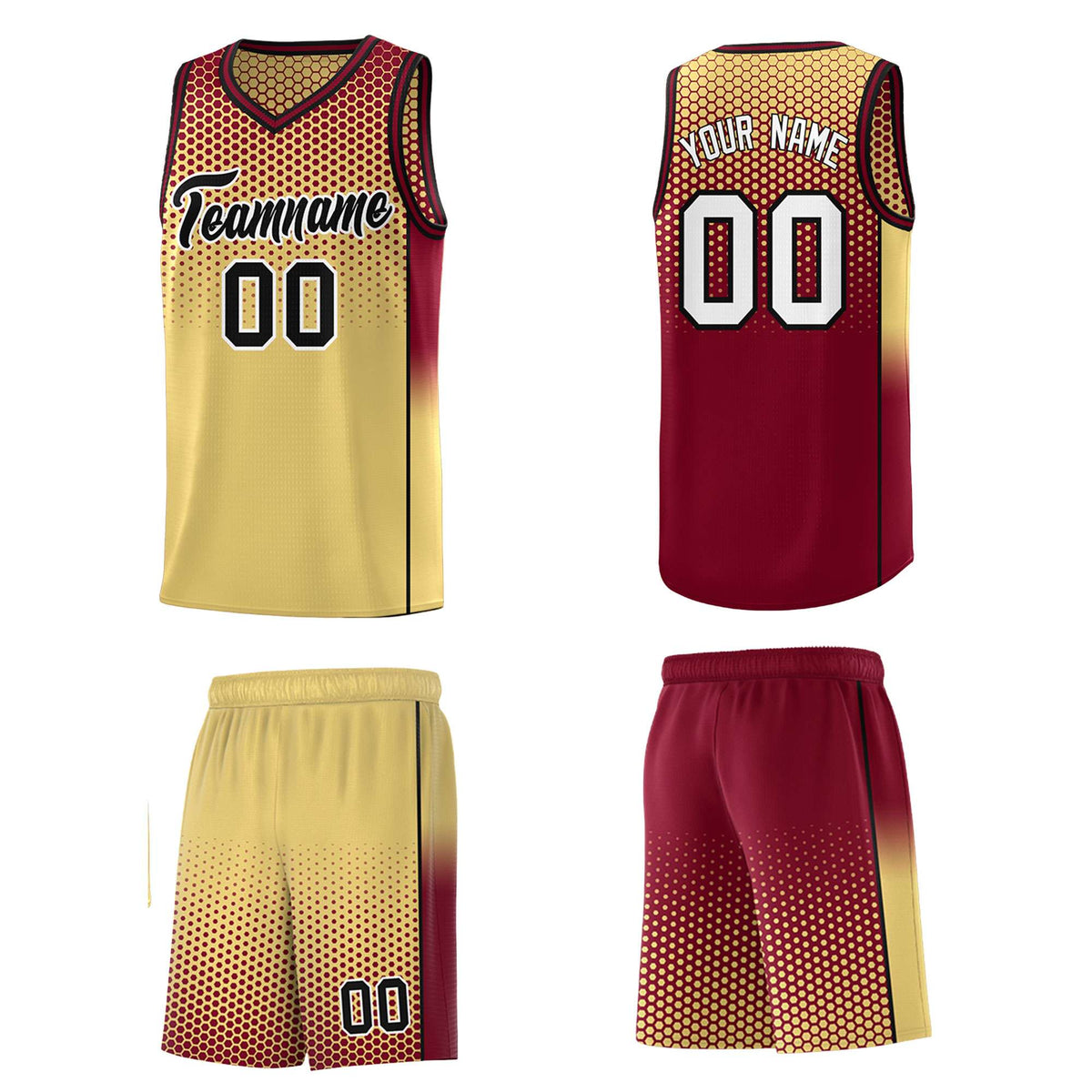 Custom Khaki Crimson Reversible Side Gradient Sports Uniform Dot Pattern Basketball Jersey Kits
