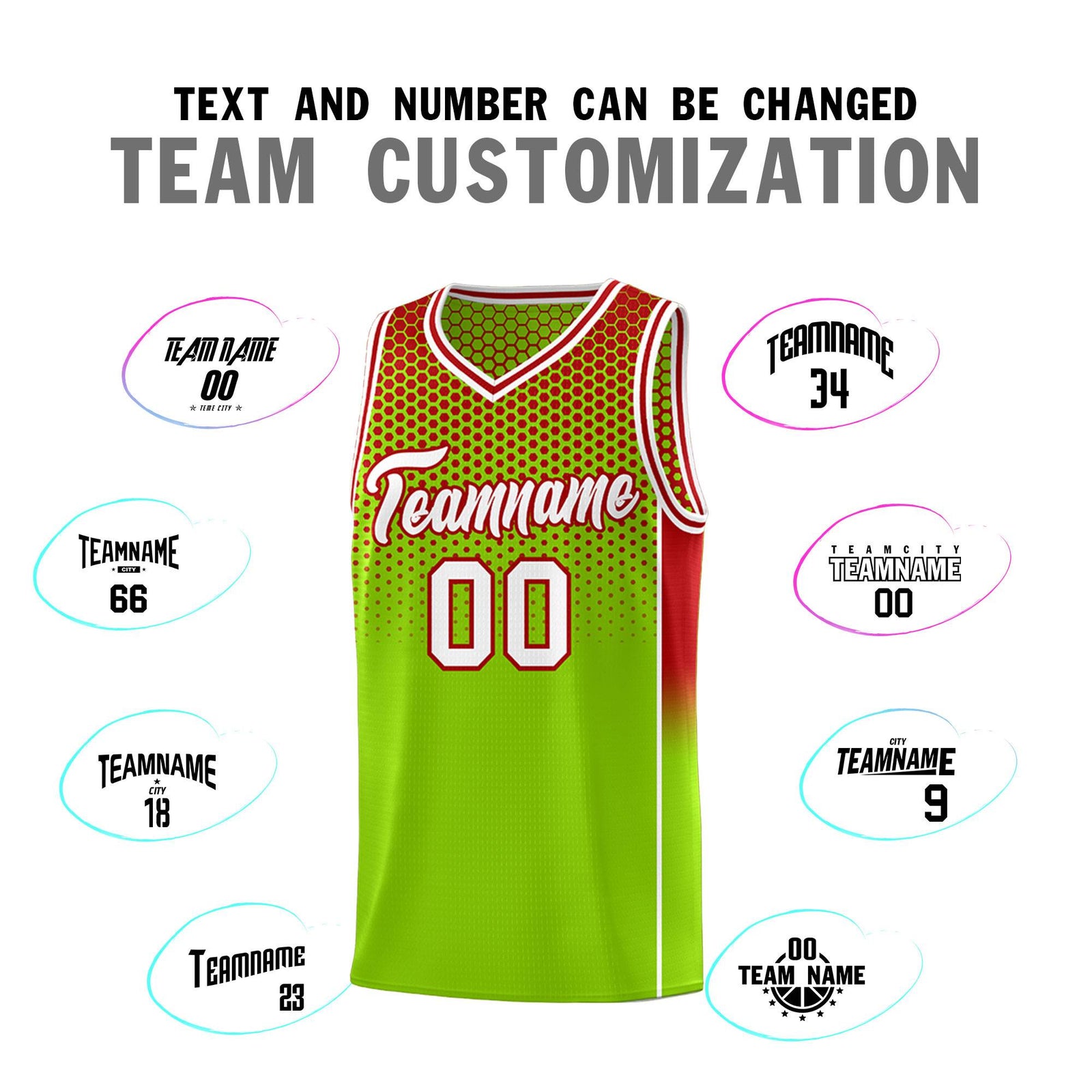 Custom Neon Green Red Reversible Side Gradient Sports Uniform Dot Pattern Basketball Jersey Kits