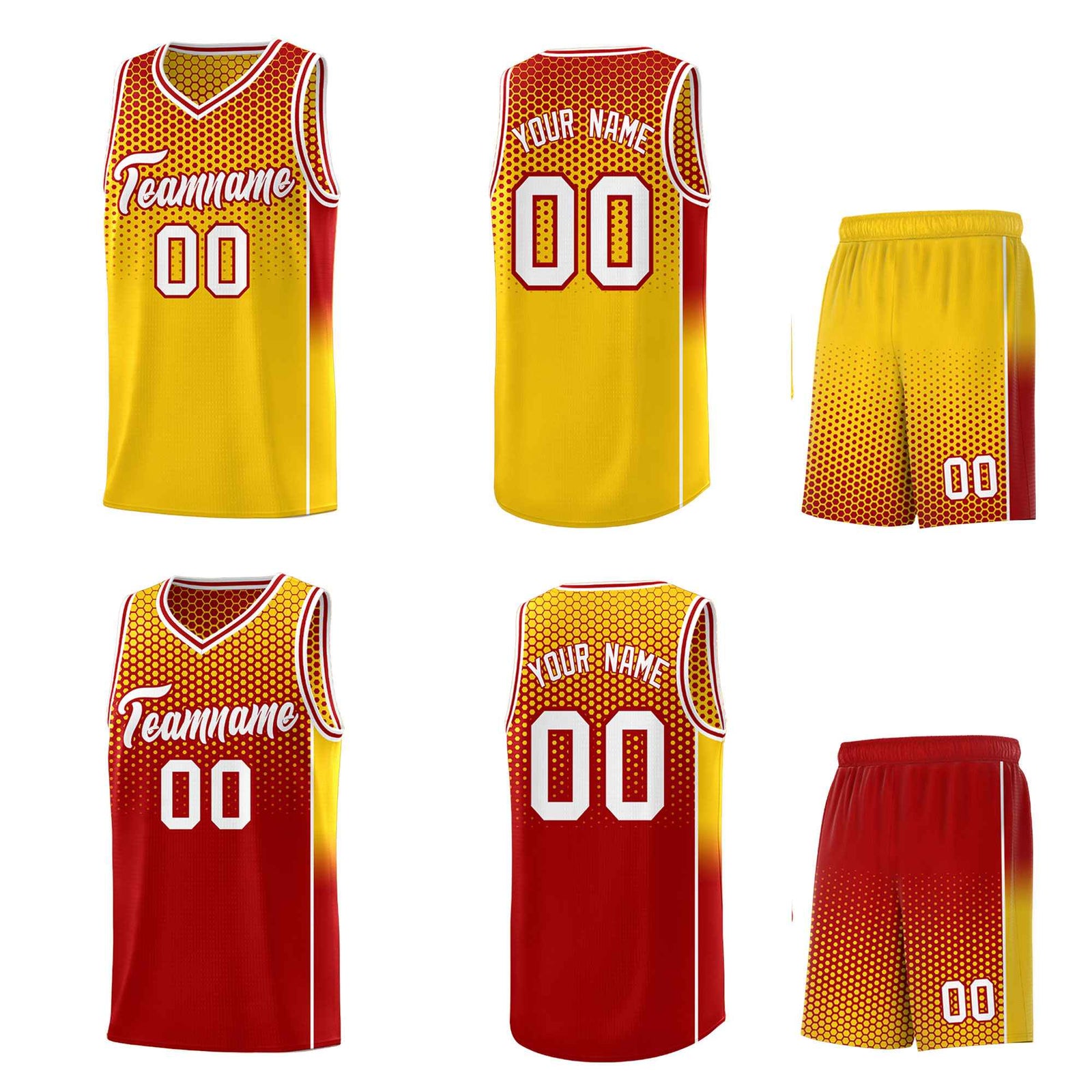Custom Gold Red Reversible Side Gradient Sports Uniform Dot Pattern Basketball Jersey Kits