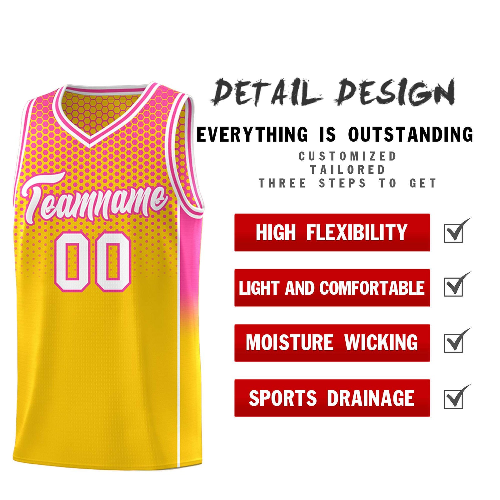 Custom Gold Pink Reversible Side Gradient Sports Uniform Dot Pattern Basketball Jersey Kits