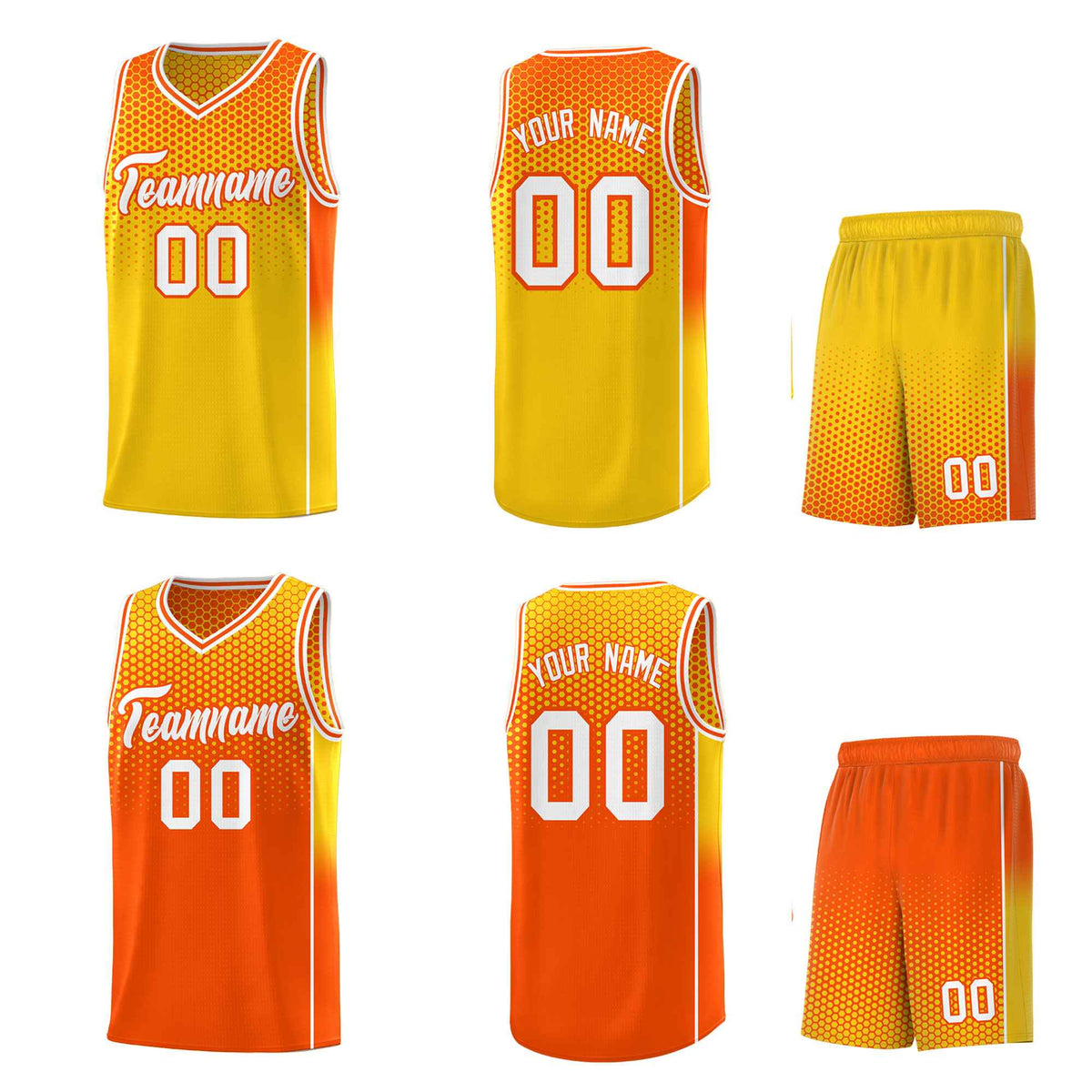 Custom Gold Orange Reversible Side Gradient Sports Uniform Dot Pattern Basketball Jersey Kits