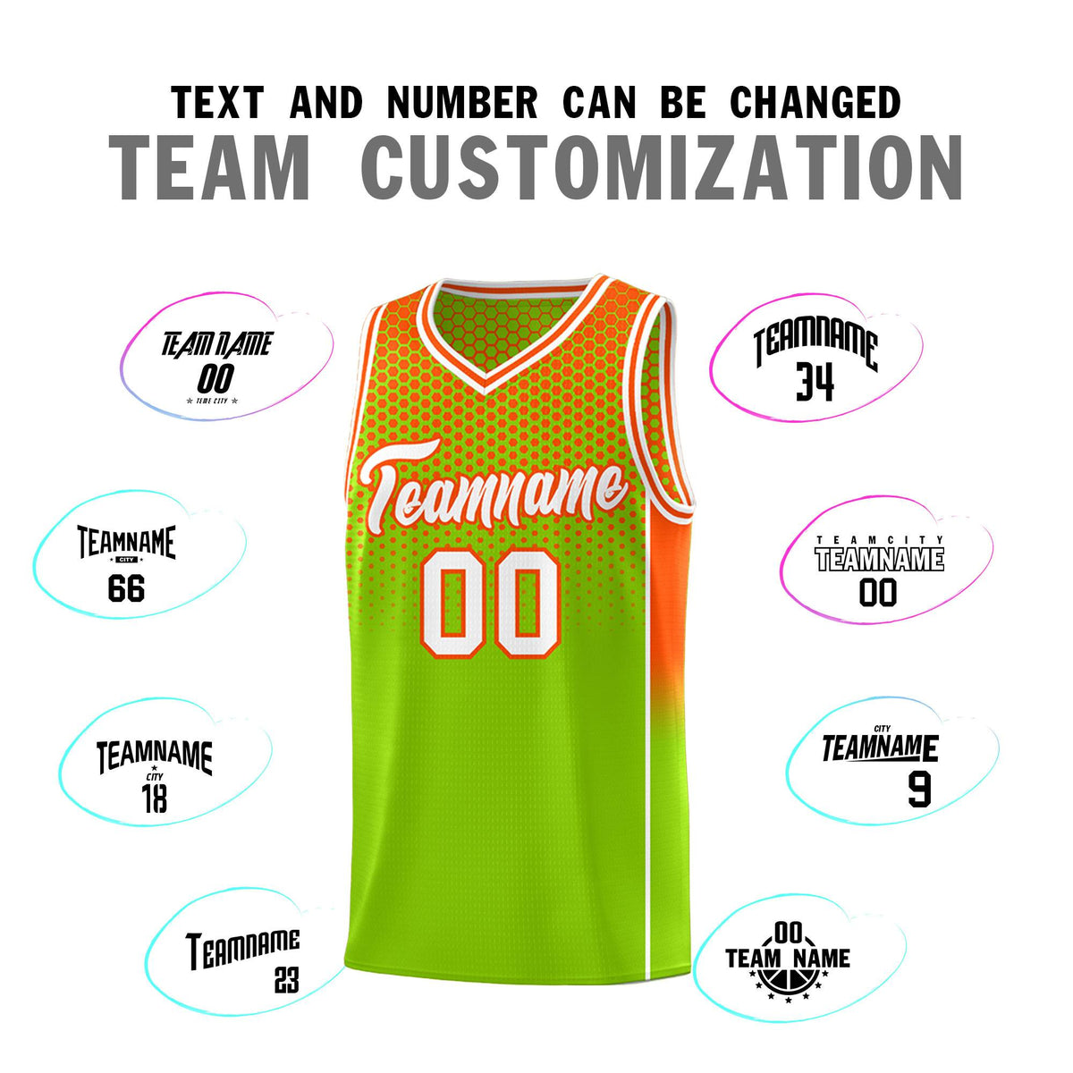 Custom Neon Green Orange Reversible Side Gradient Sports Uniform Dot Pattern Basketball Jersey Kits