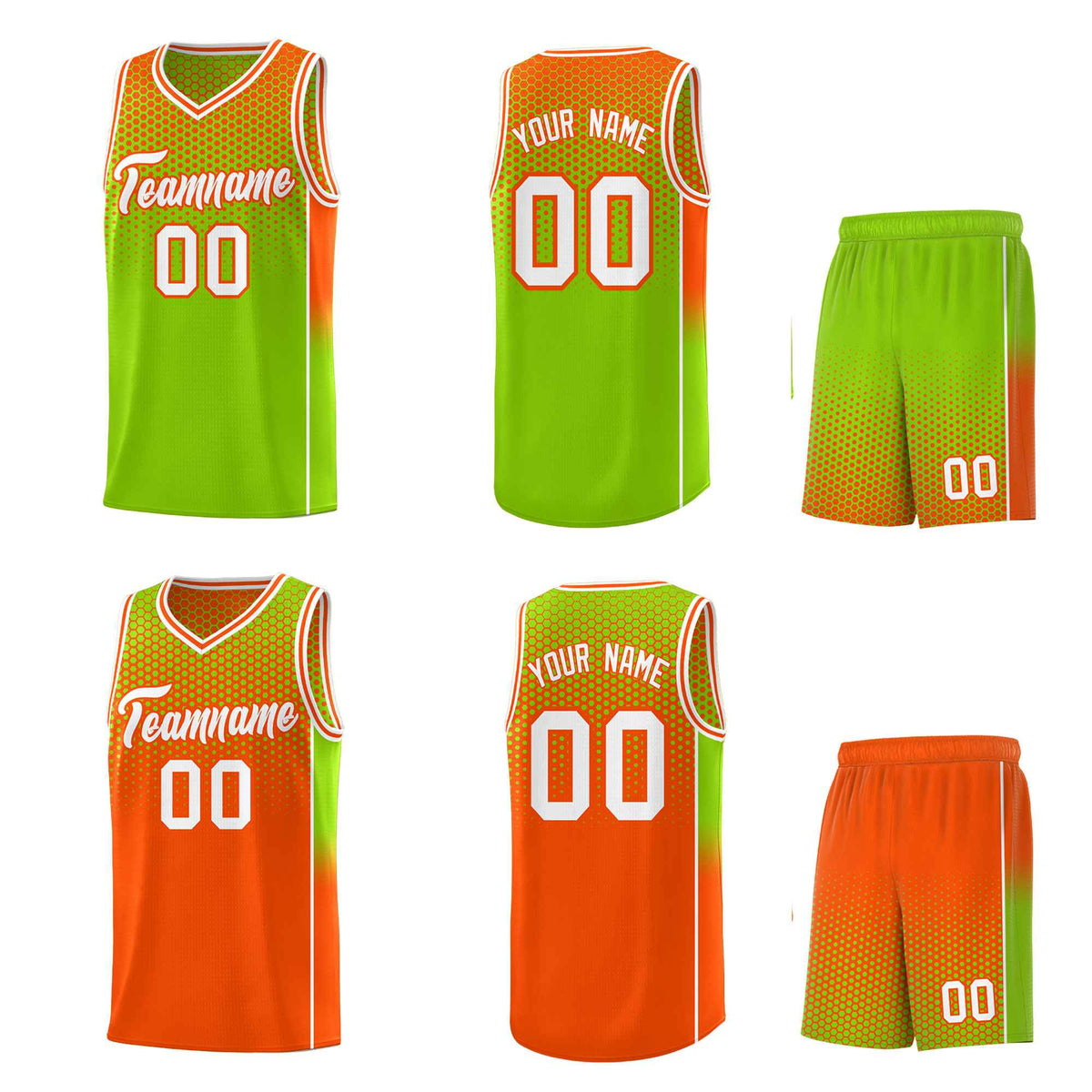 Custom Neon Green Orange Reversible Side Gradient Sports Uniform Dot Pattern Basketball Jersey Kits