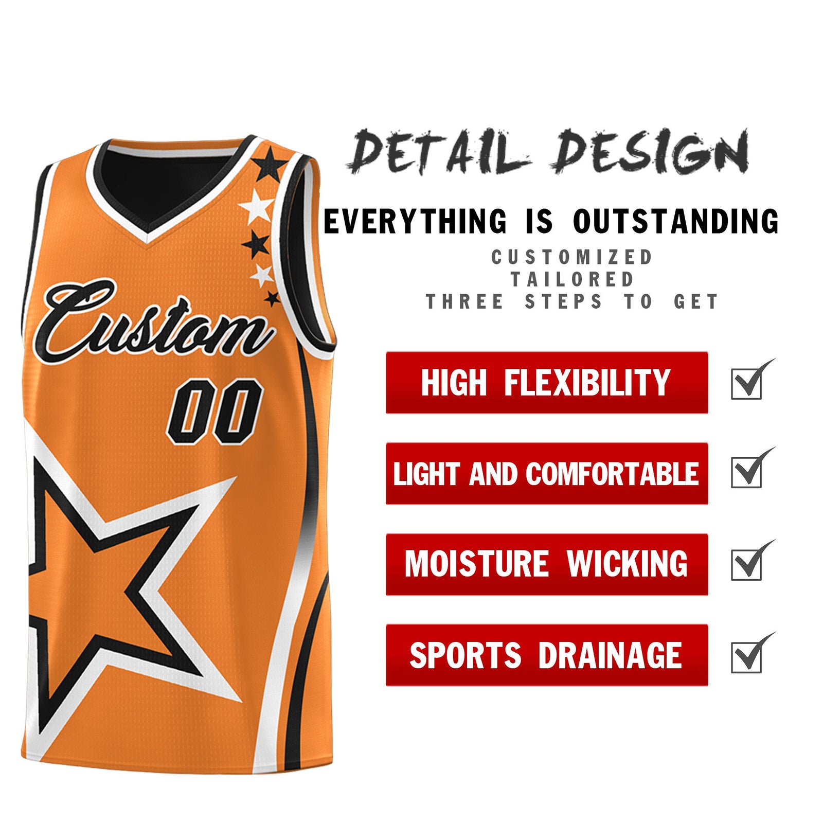 Custom Black Gold Orange White Star Series Reversible Sets Basketball Jersey| KXKSHOP