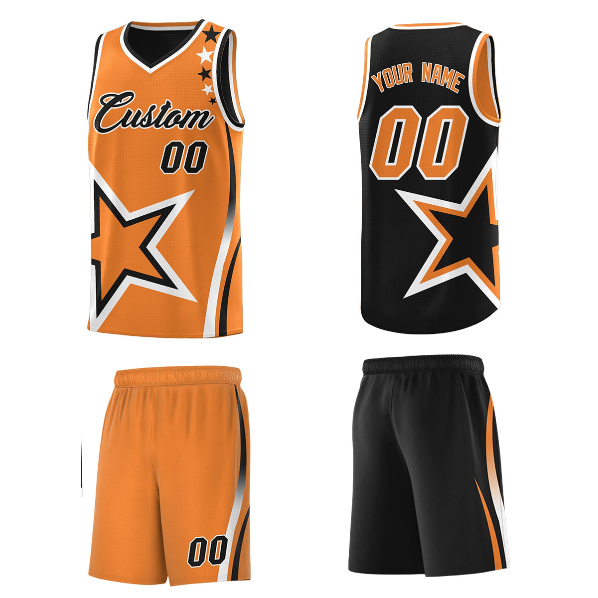Custom Black Gold Orange White Star Series Reversible Sets Basketball Jersey| KXKSHOP