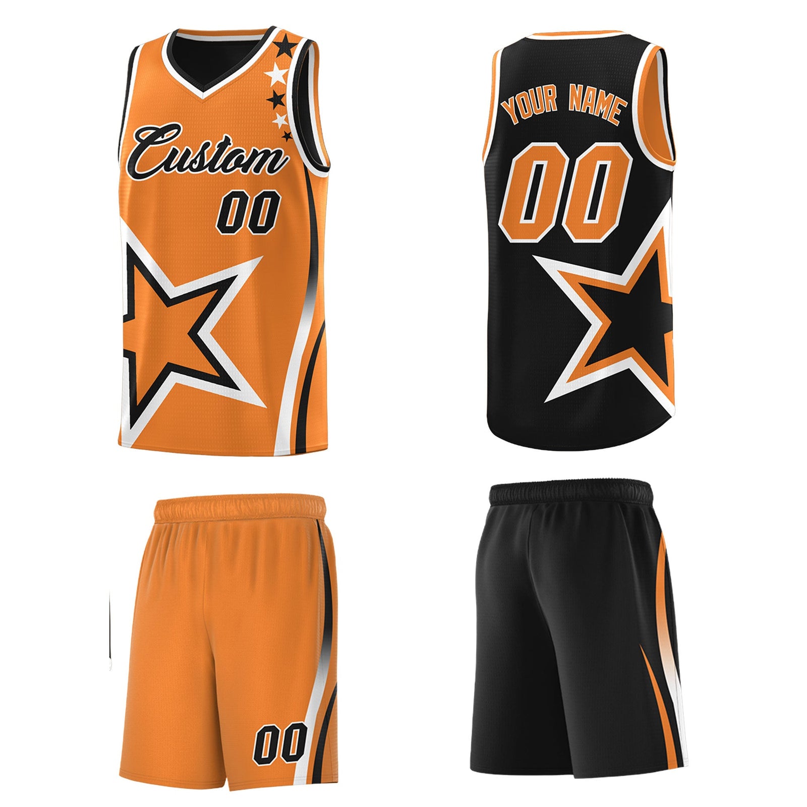 Custom Black Gold Orange White Star Series Reversible Sets Basketball Jersey| KXKSHOP