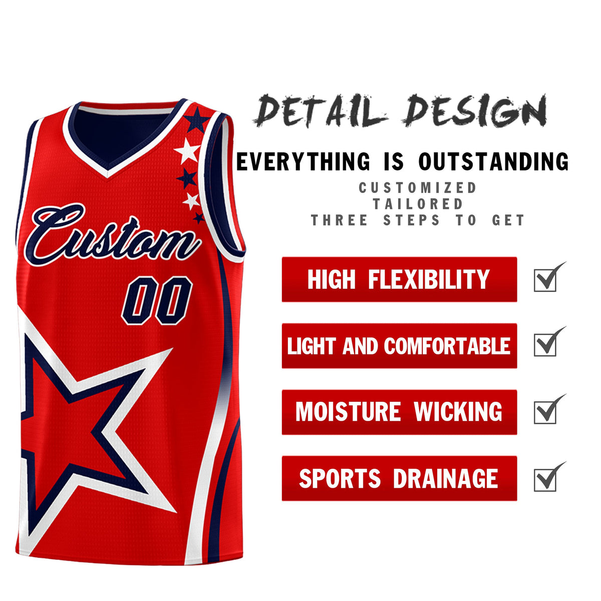 Custom Navy Red White Star Series Reversible Sets Basketball Jersey| KXKSHOP