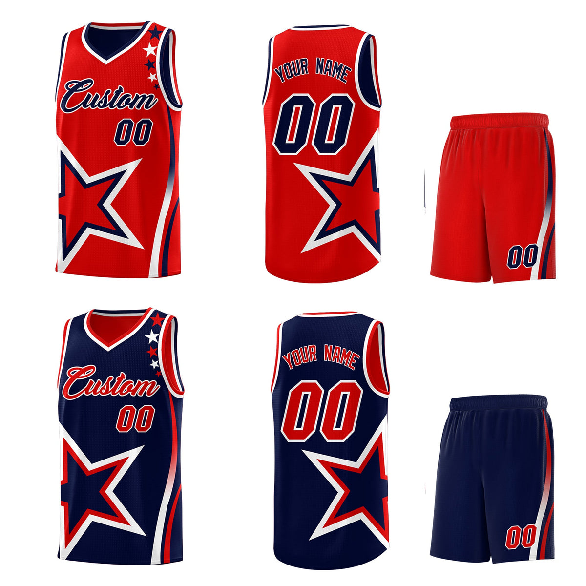 Custom Navy Red White Star Series Reversible Sets Basketball Jersey| KXKSHOP