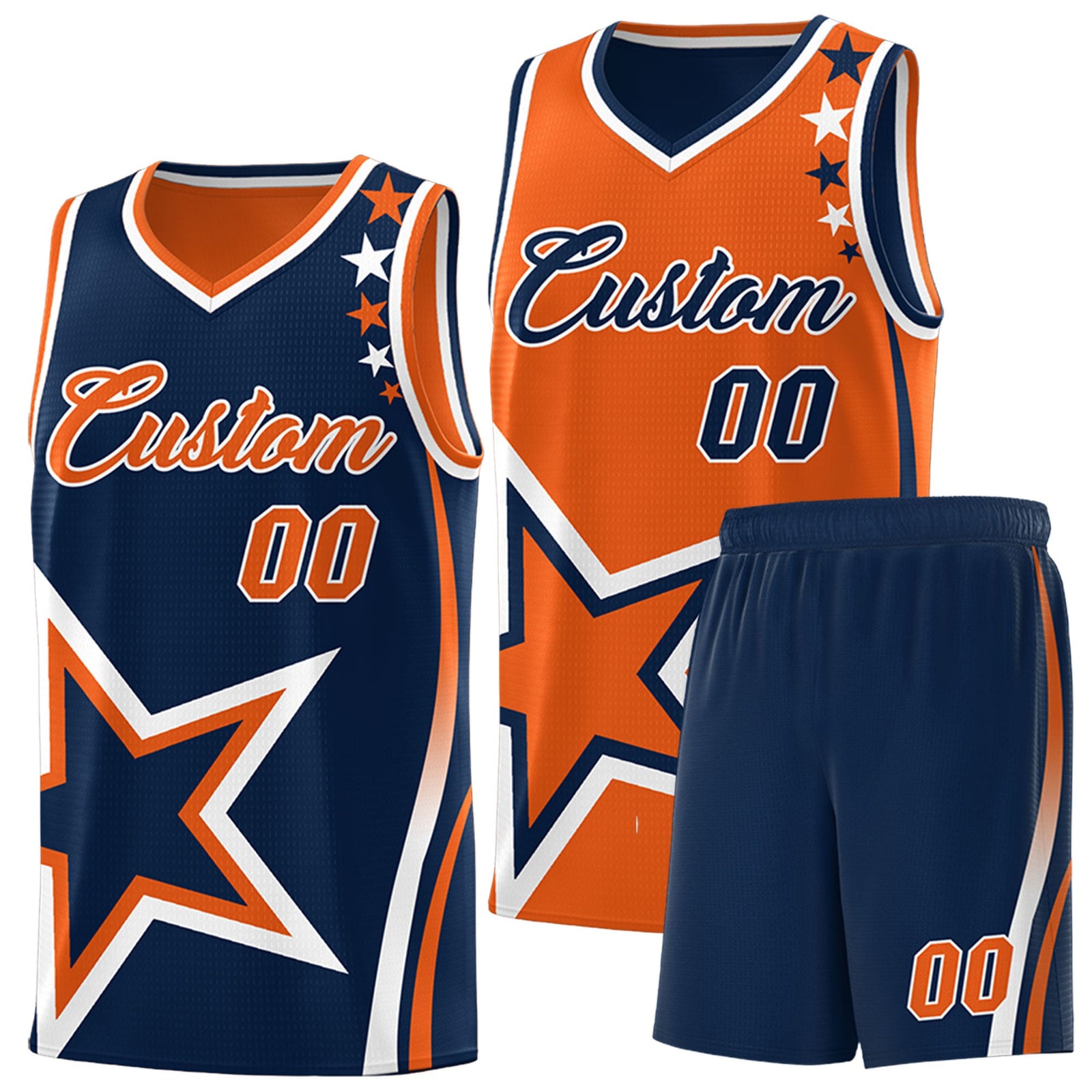 Custom Navy Orange White Star Series Reversible Sets Basketball Jersey| KXKSHOP