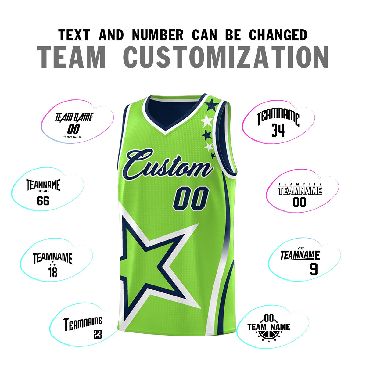 Custom Navy Fluorescent Green White Star Series Reversible Sets Basketball Jersey| KXKSHOP
