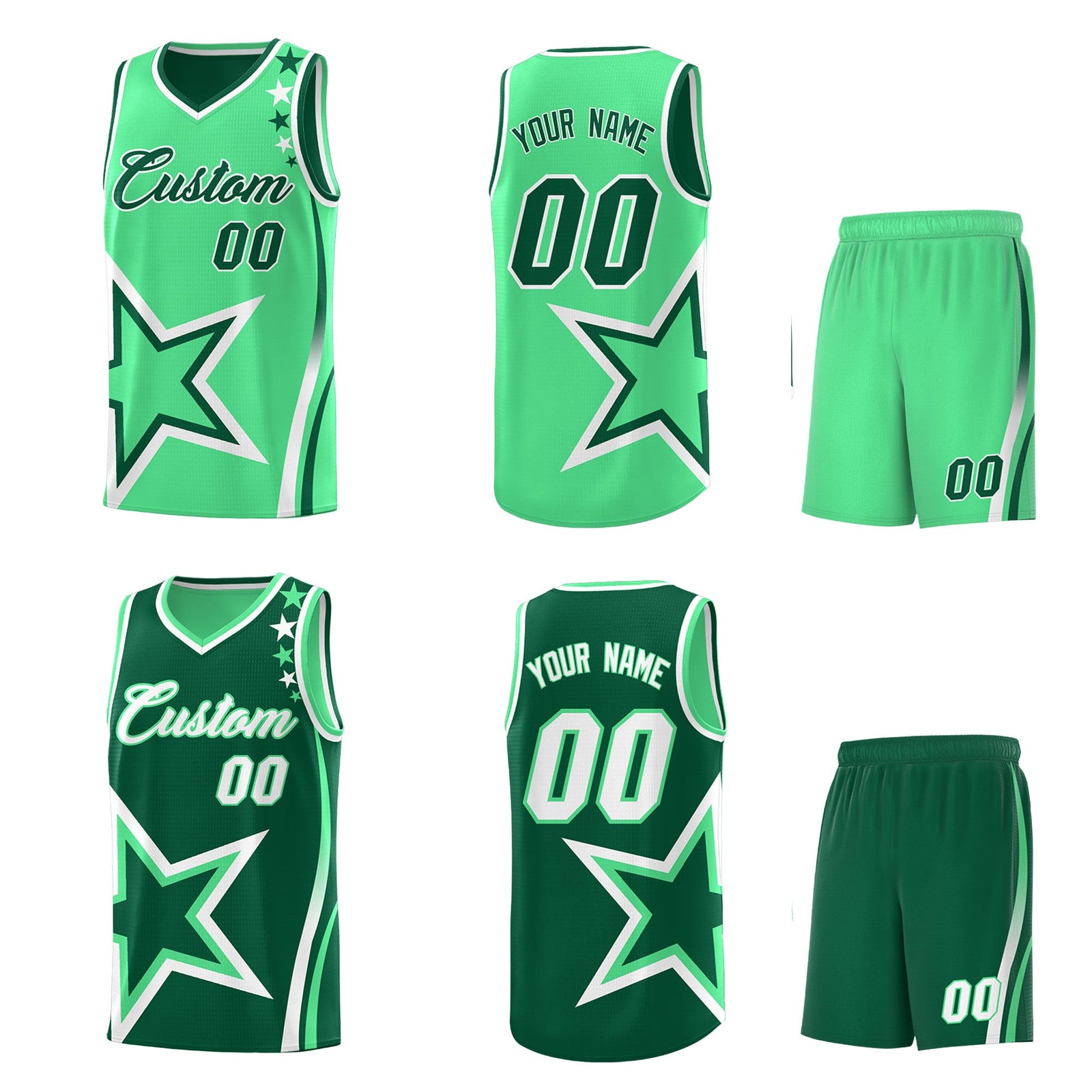 Custom Kelly Green Green White Star Series Reversible Sets Basketball Jersey| KXKSHOP