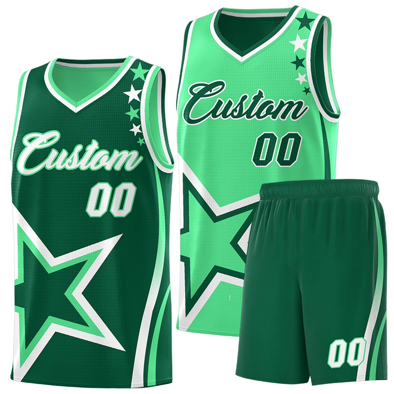 Custom Kelly Green Green White Star Series Reversible Sets Basketball Jersey| KXKSHOP