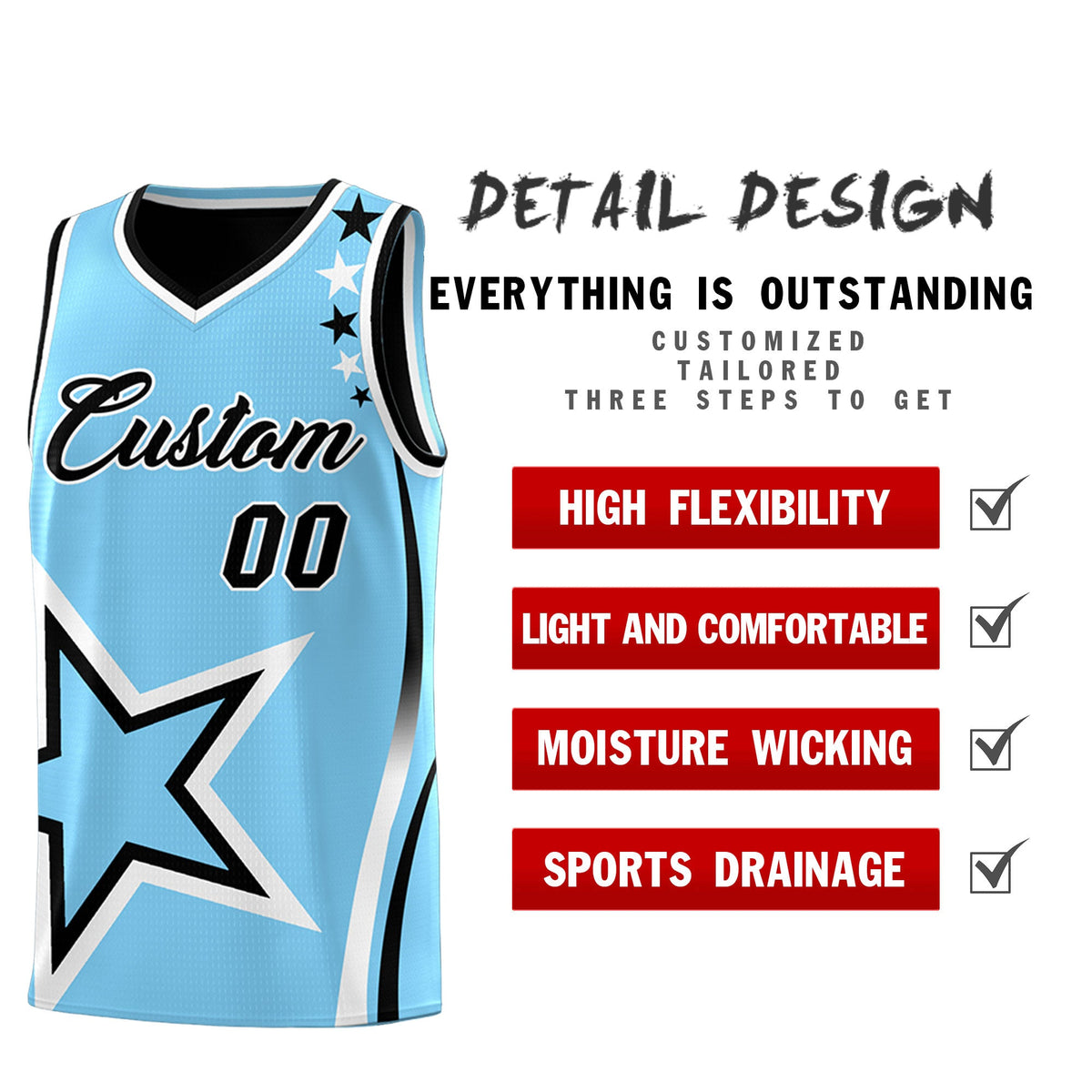 Custom Black Light Blue White Star Series Reversible Sets Basketball Jersey| KXKSHOP