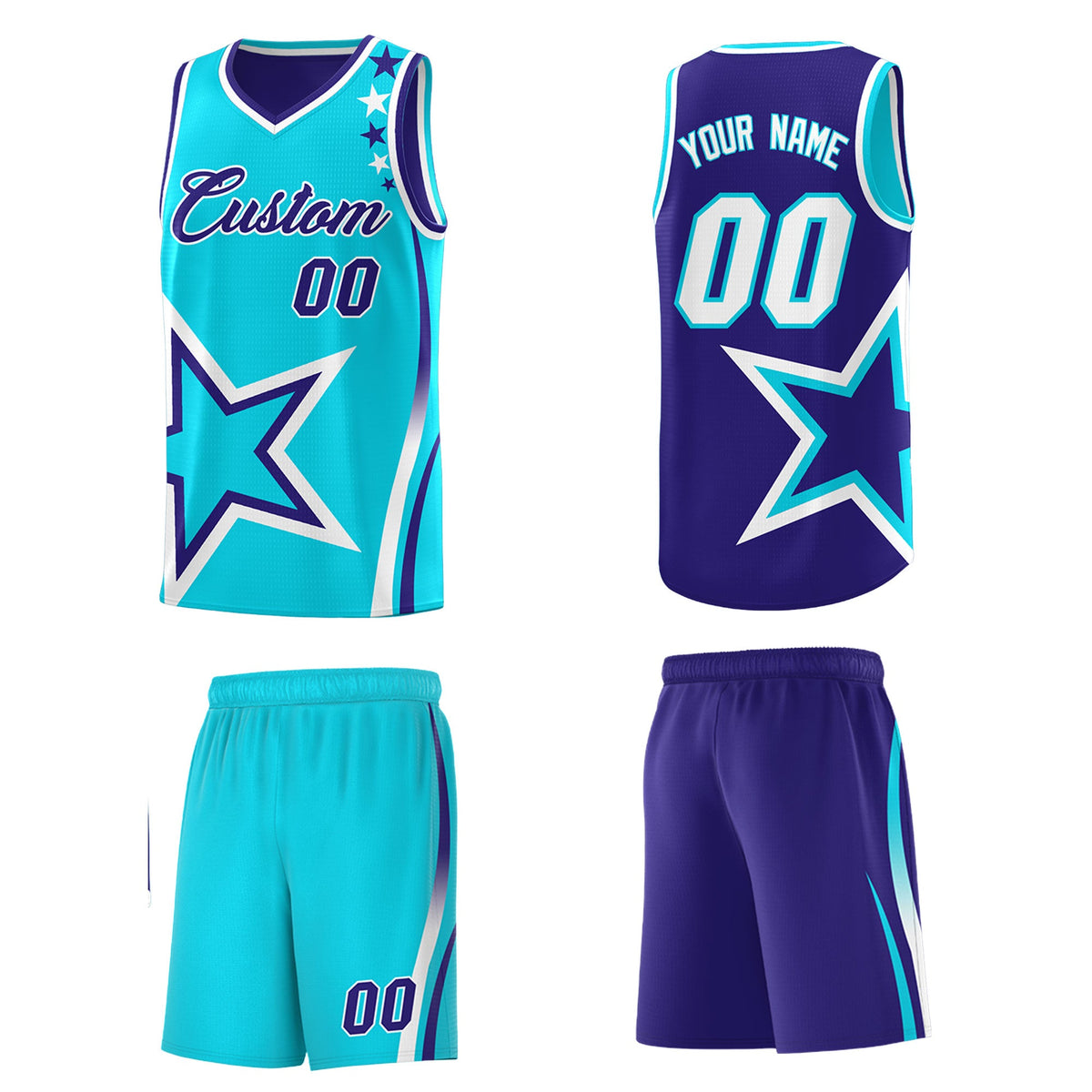 Custom Royal Sky Blue White Star Series Reversible Sets Basketball Jersey| KXKSHOP