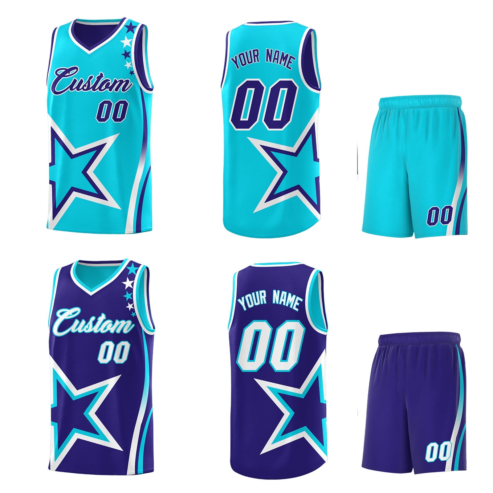 Custom Royal Sky Blue White Star Series Reversible Sets Basketball Jersey| KXKSHOP