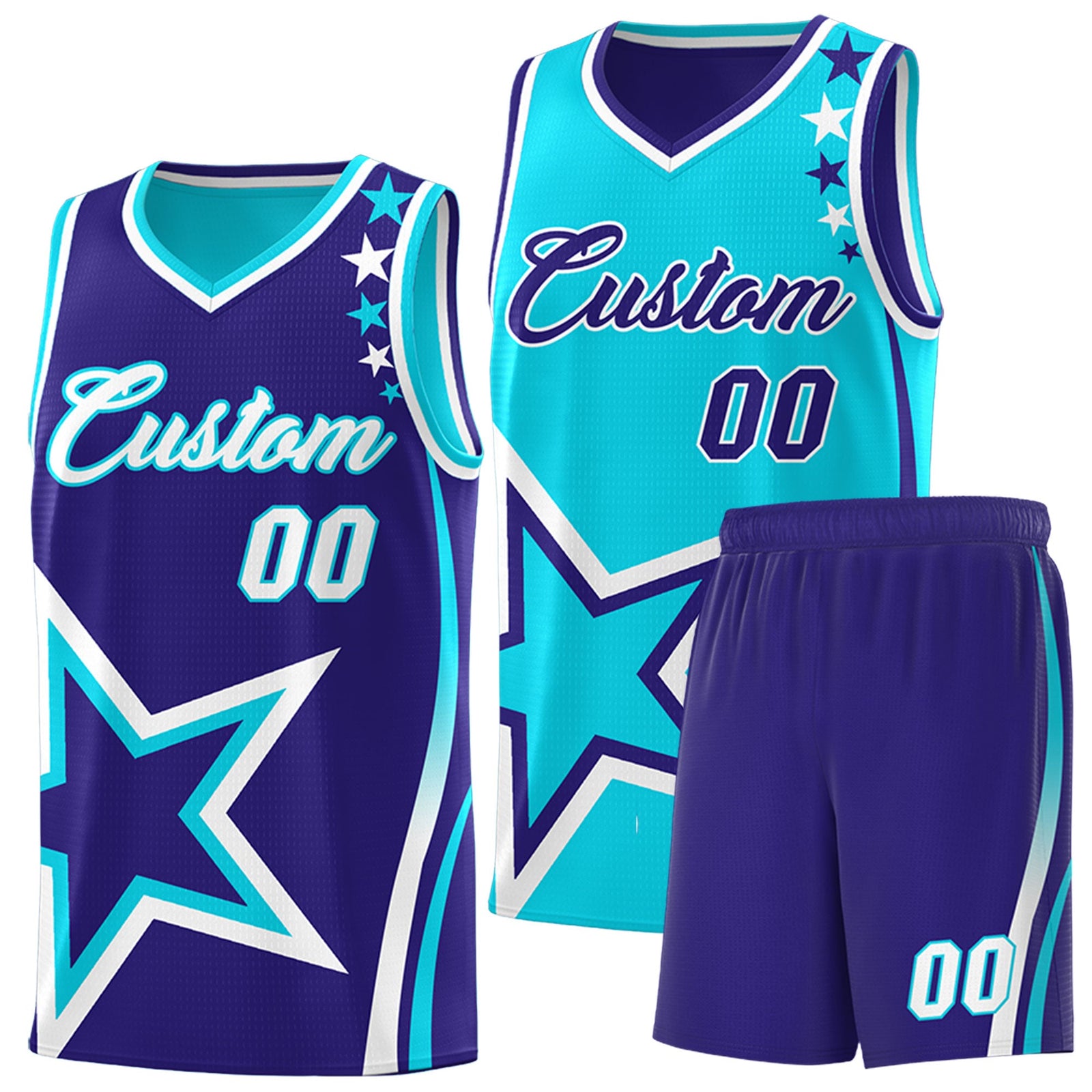 Custom Royal Sky Blue White Star Series Reversible Sets Basketball Jersey| KXKSHOP