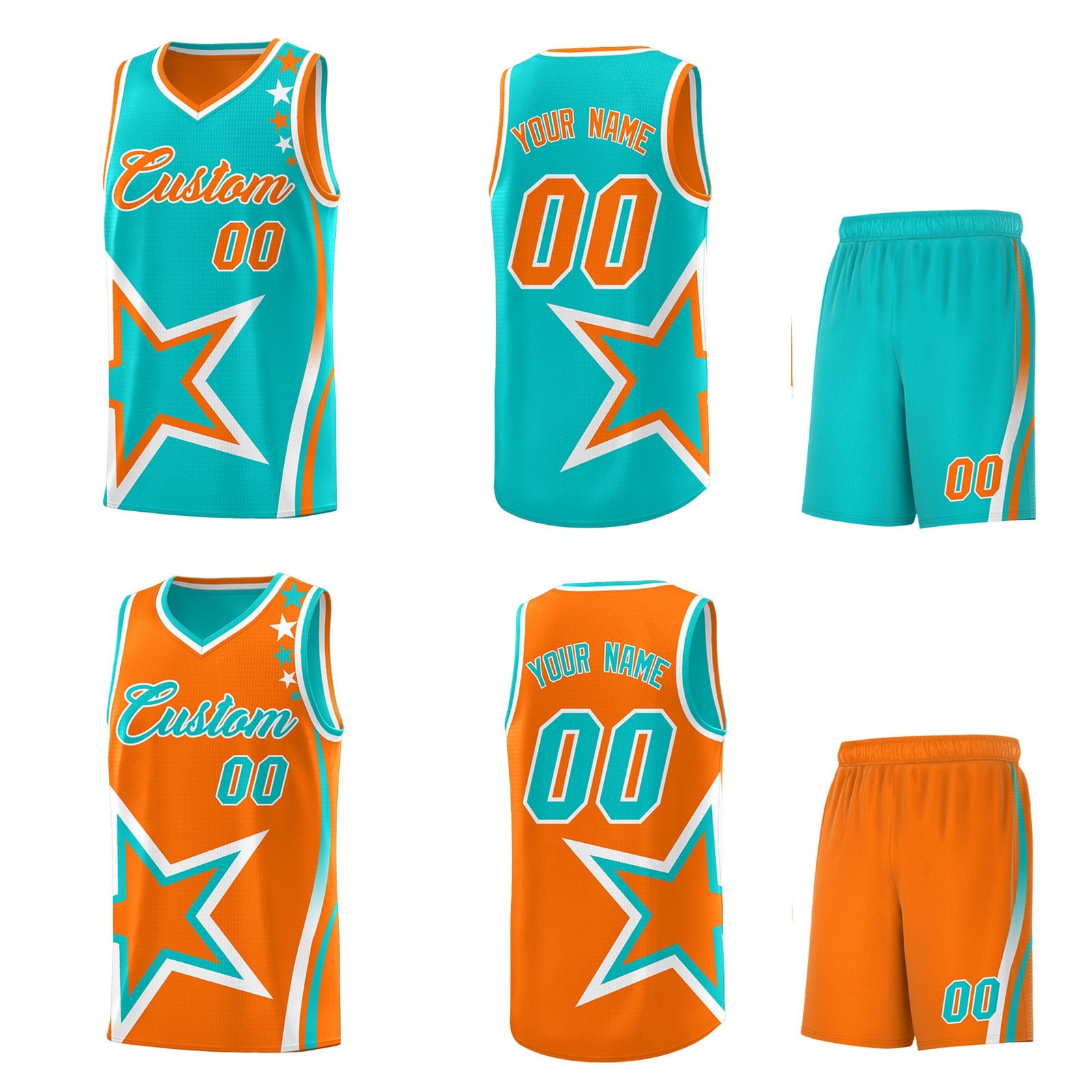 Custom Orange Aqua White Star Series Reversible Sets Basketball Jersey| KXKSHOP