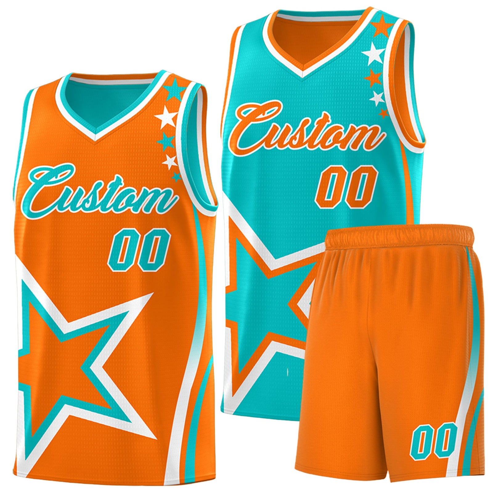 Custom Orange Aqua White Star Series Reversible Sets Basketball Jersey| KXKSHOP