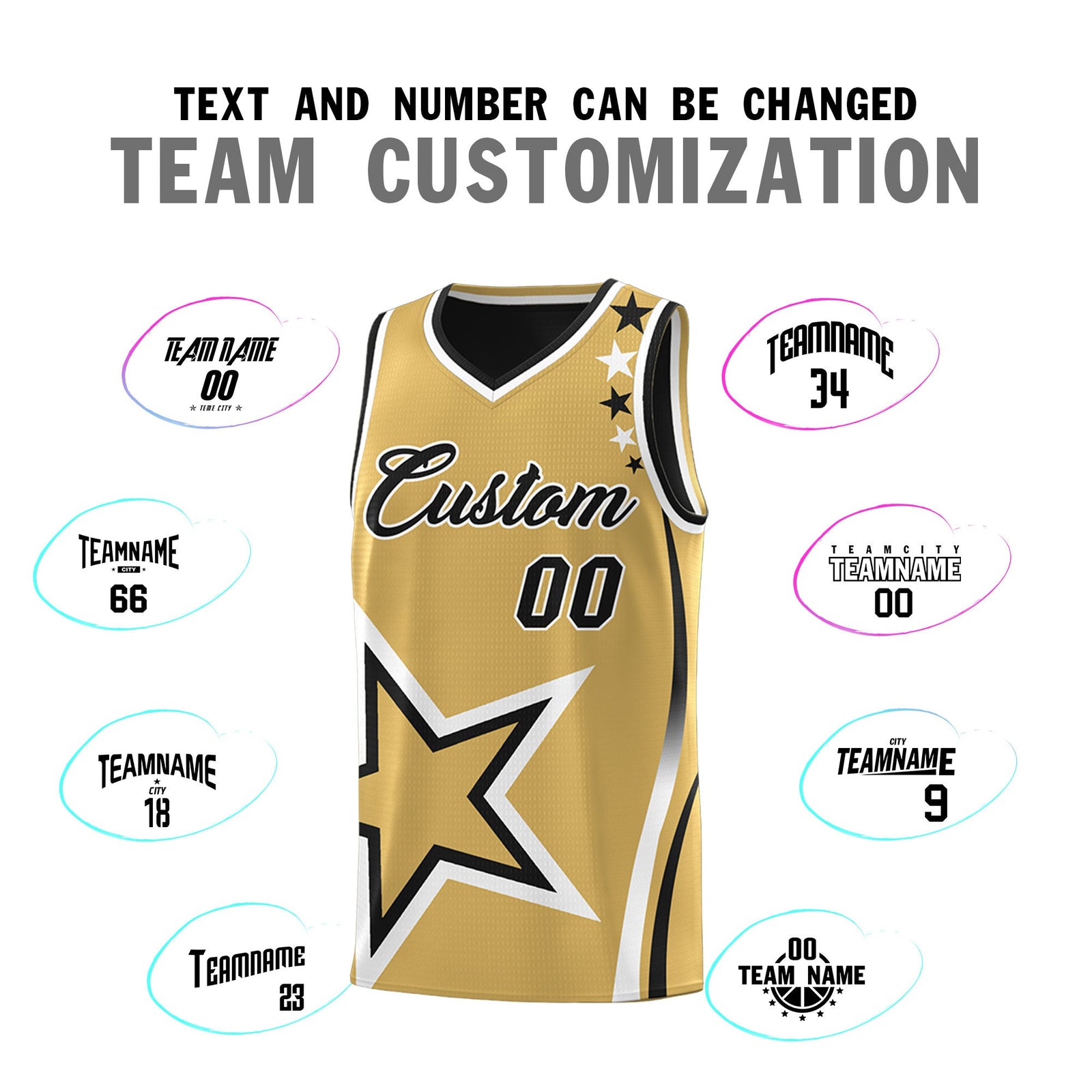 Custom Black Old Gold White Star Series Reversible Sets Basketball Jersey| KXKSHOP