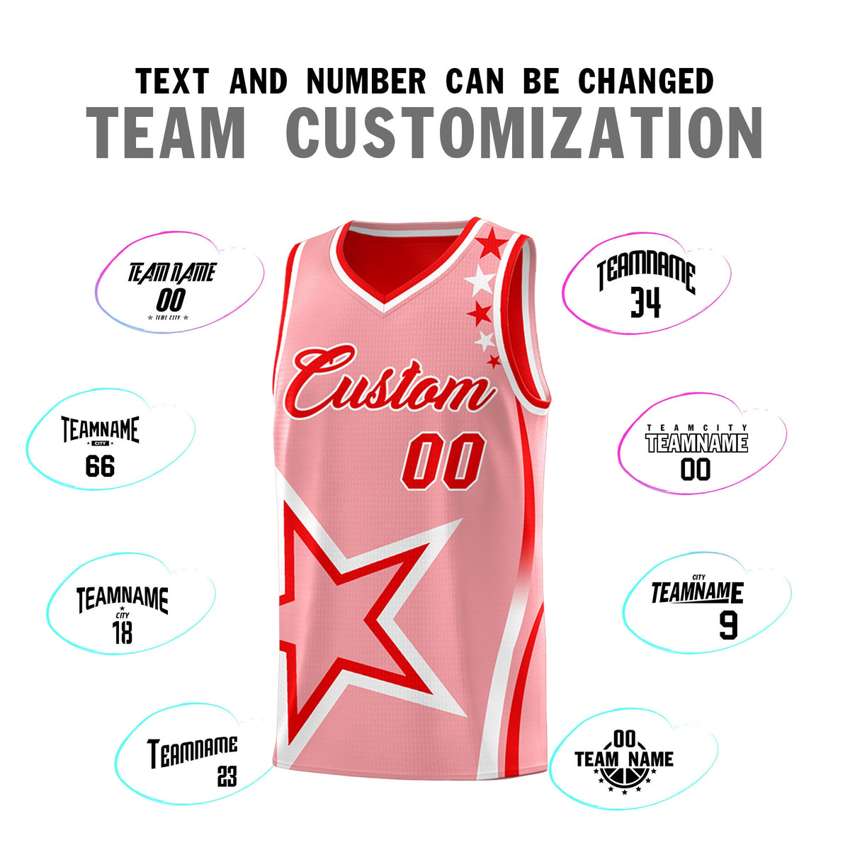 Custom Light Red Light Pink White Star Series Reversible Sets Basketball Jersey| KXKSHOP