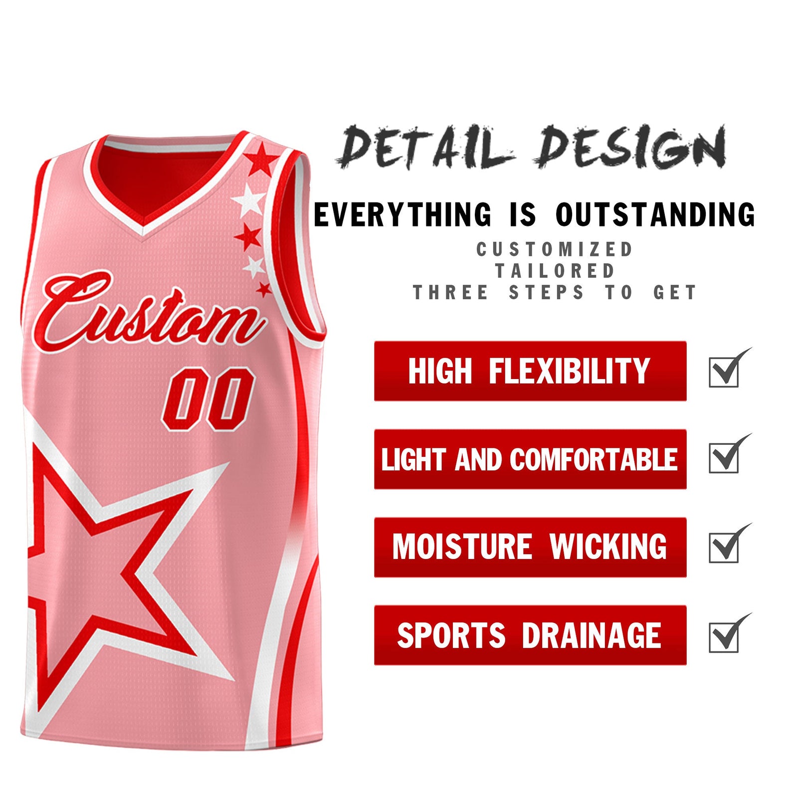 Custom Light Red Light Pink White Star Series Reversible Sets Basketball Jersey| KXKSHOP