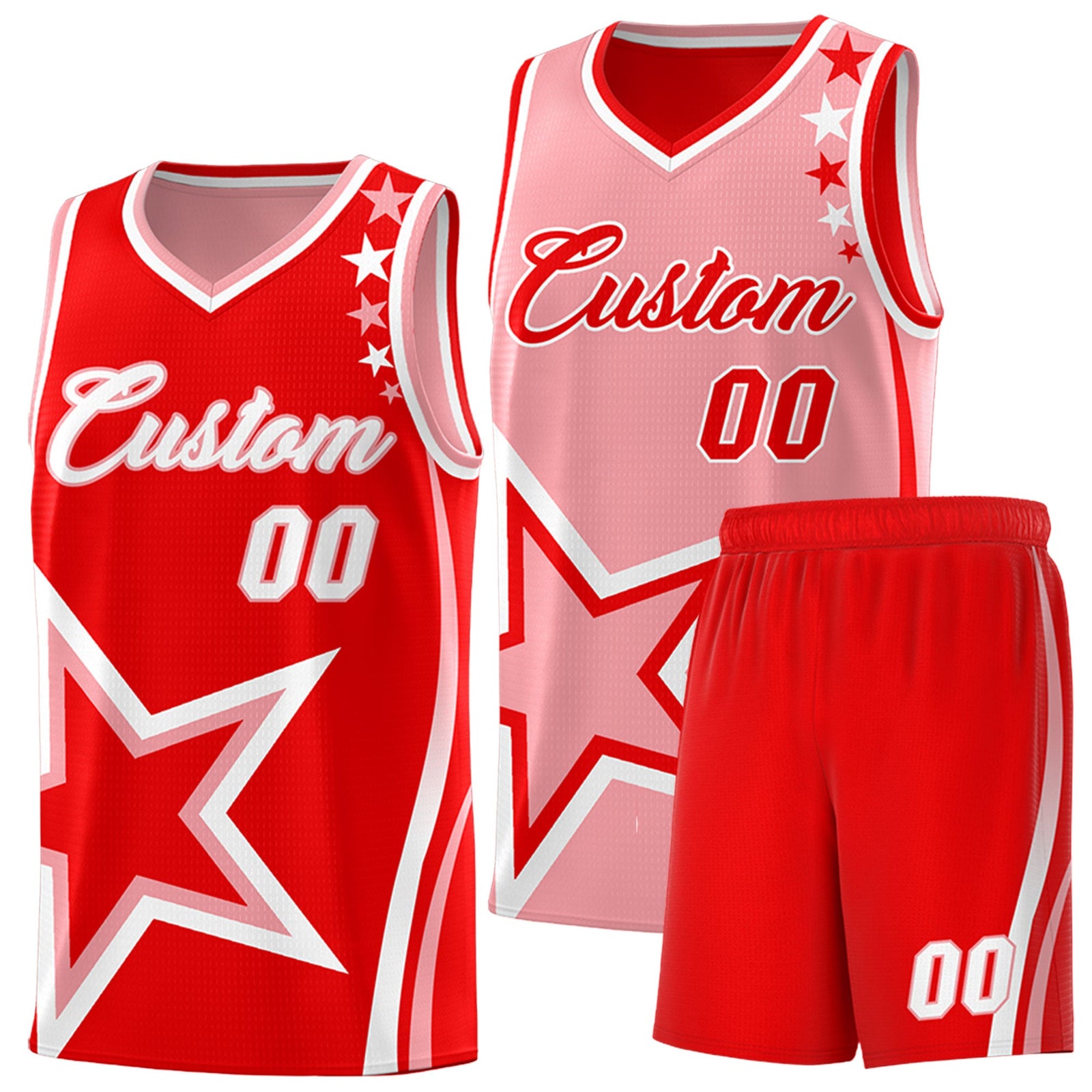 Custom Light Red Light Pink White Star Series Reversible Sets Basketball Jersey| KXKSHOP