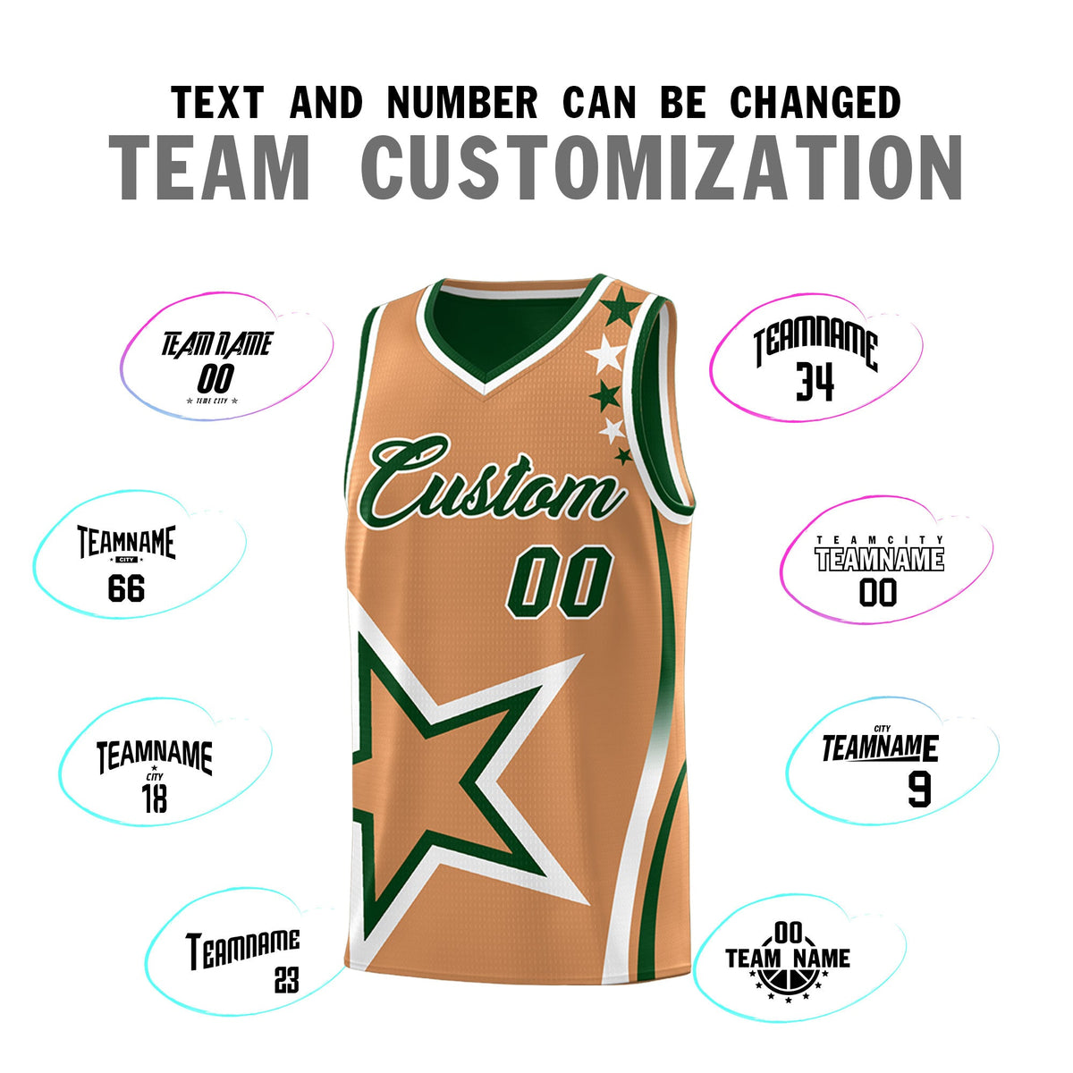 Custom Green Buckskin Brown White Star Series Reversible Sets Basketball Jersey| KXKSHOP