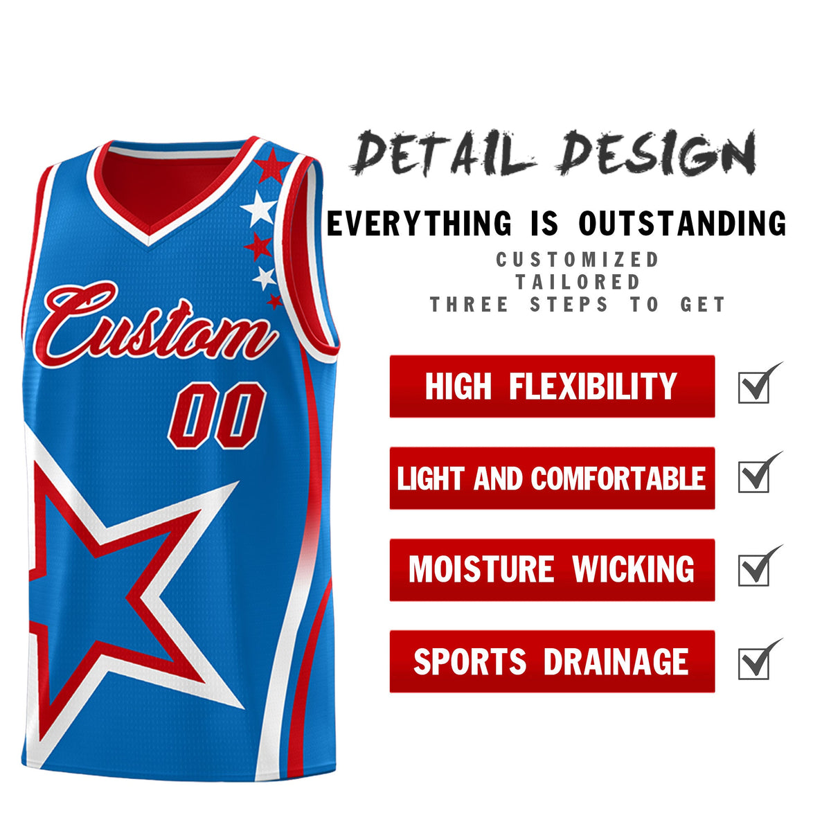 Custom Red Royal White Star Series Reversible Sets Basketball Jersey| KXKSHOP