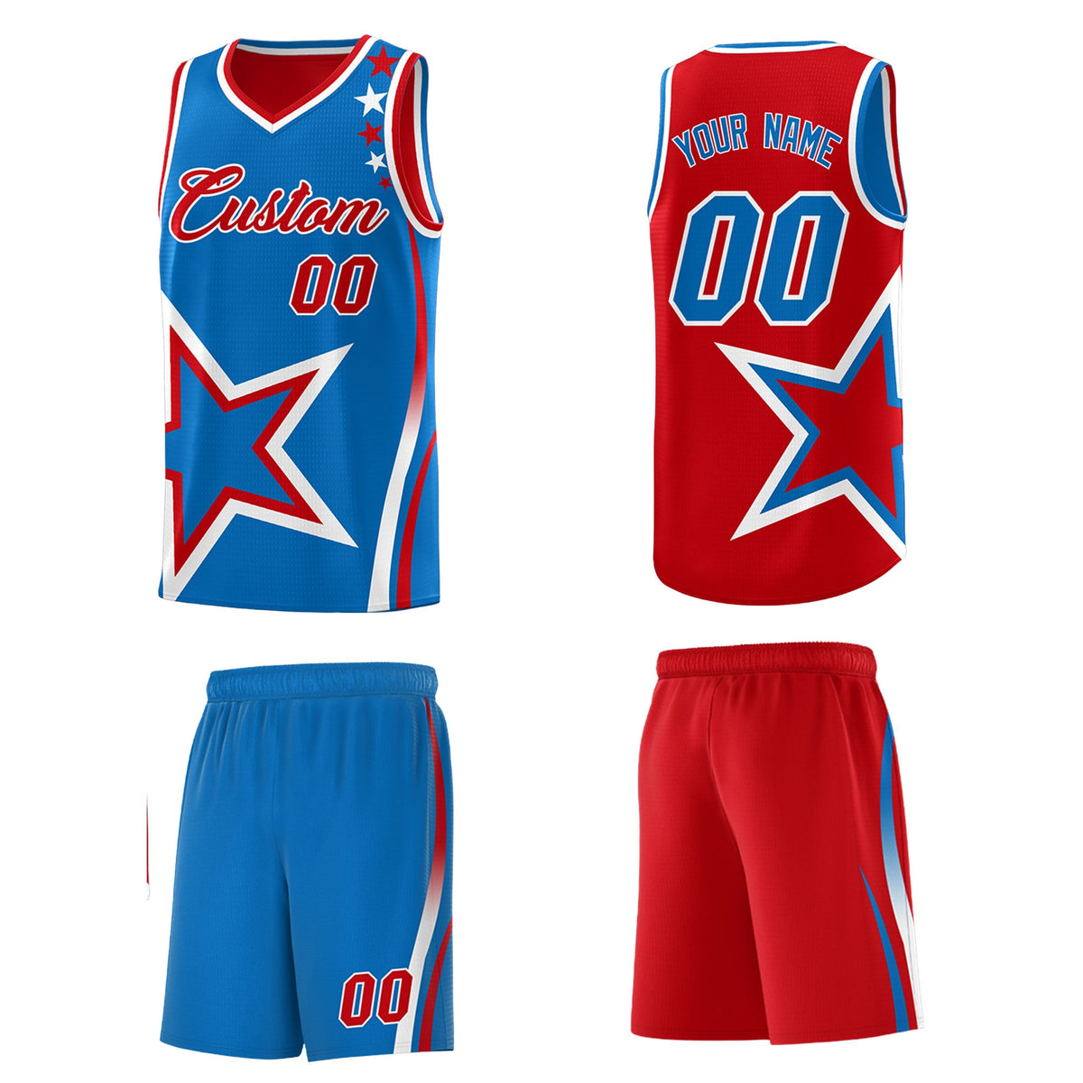 Custom Red Royal White Star Series Reversible Sets Basketball Jersey| KXKSHOP